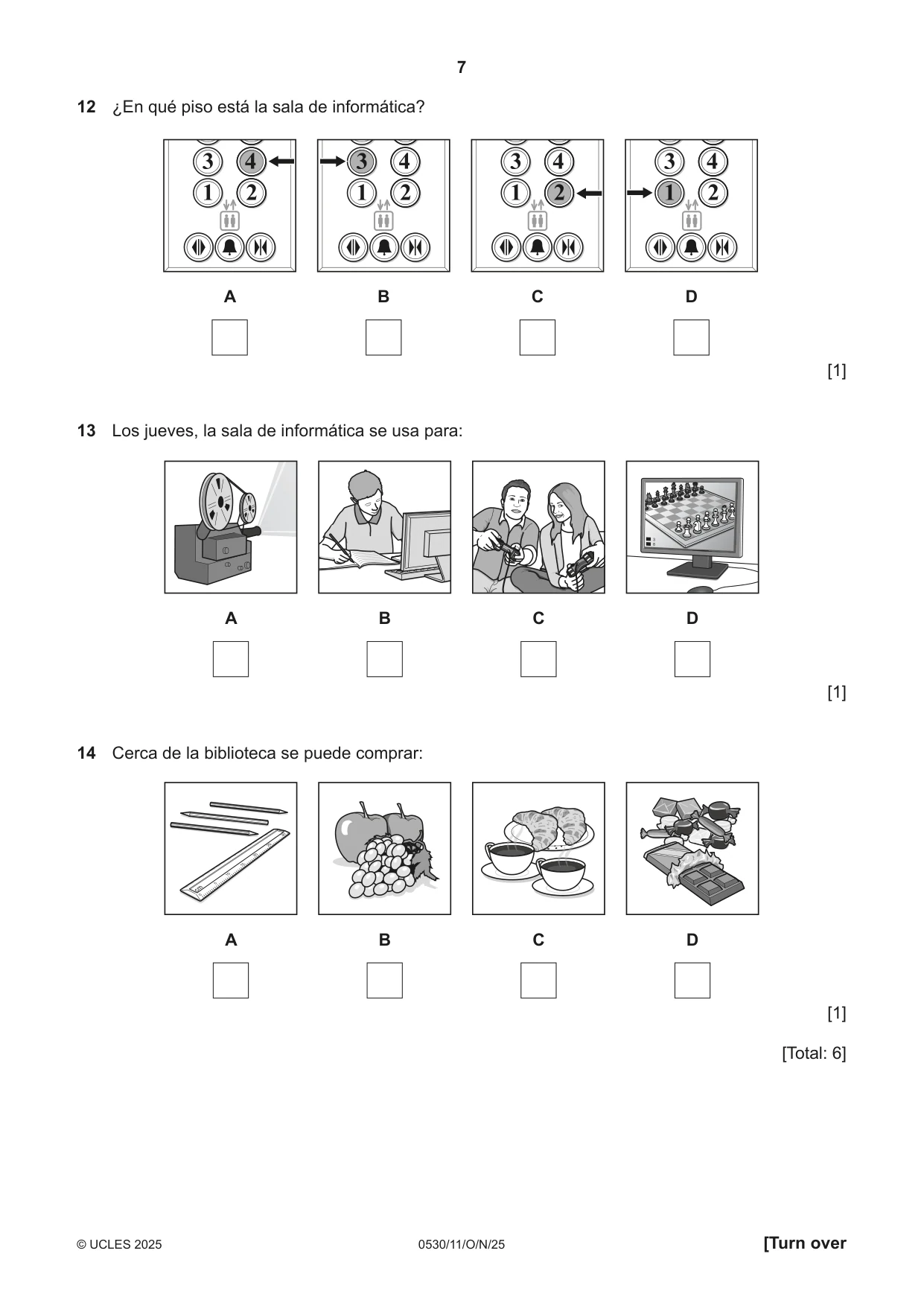 Cambridge IGCSE Spanish - Foreign Language 0530 2025 Oct/Nov Paper 1 · Variant 1 question paper, page 7 of 16
