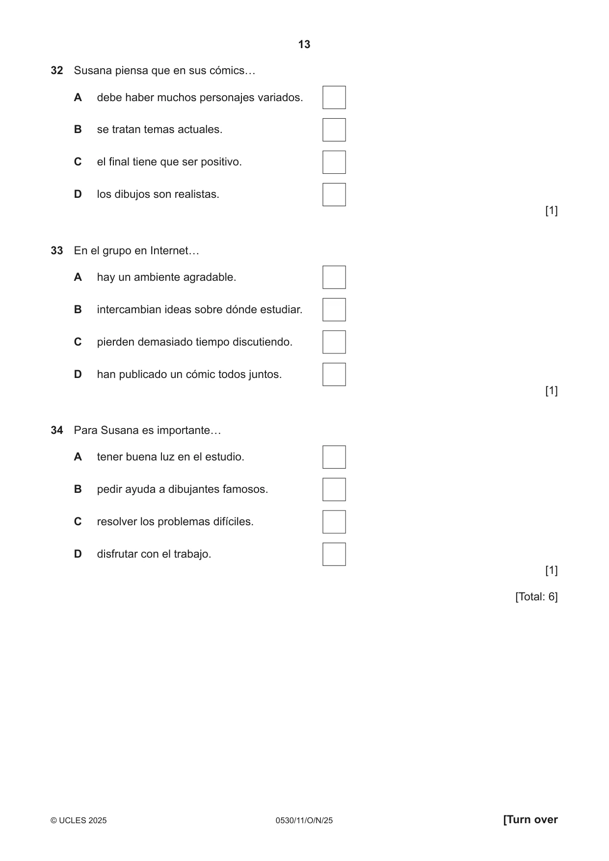 Cambridge IGCSE Spanish - Foreign Language 0530 2025 Oct/Nov Paper 1 · Variant 1 question paper, page 13 of 16
