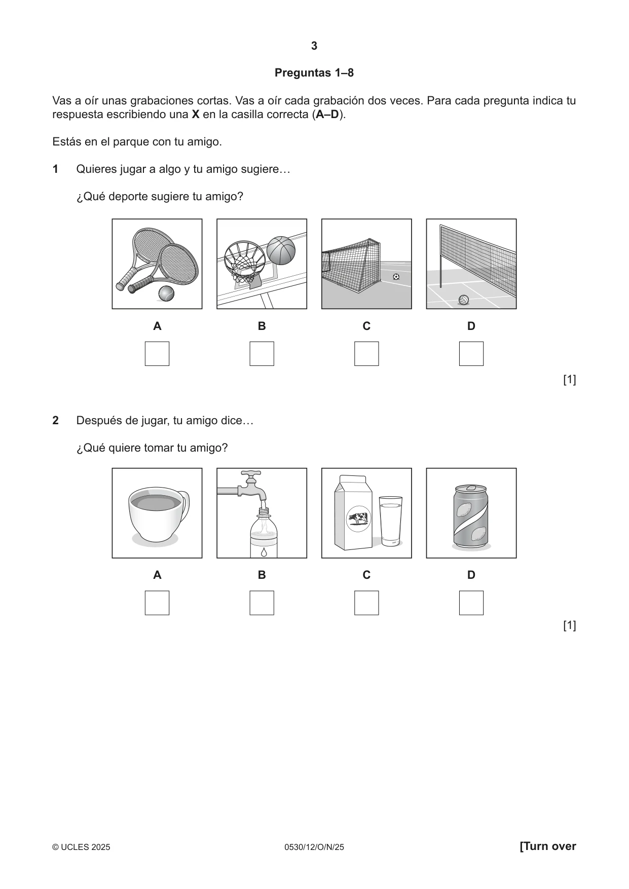 Cambridge IGCSE Spanish - Foreign Language 0530 2025 Oct/Nov Paper 1 · Variant 2 question paper, page 3 of 16