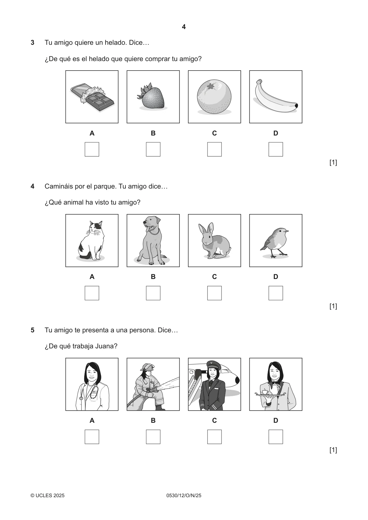 Cambridge IGCSE Spanish - Foreign Language 0530 2025 Oct/Nov Paper 1 · Variant 2 question paper, page 4 of 16