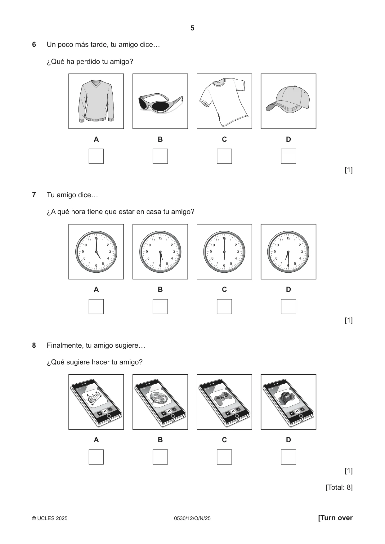 Cambridge IGCSE Spanish - Foreign Language 0530 2025 Oct/Nov Paper 1 · Variant 2 question paper, page 5 of 16