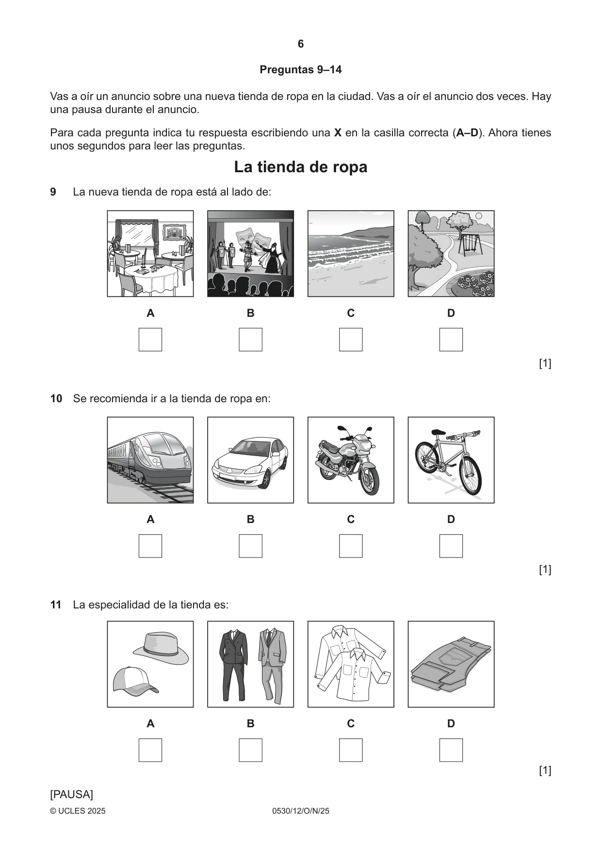 Cambridge IGCSE Spanish - Foreign Language 0530 2025 Oct/Nov Paper 1 · Variant 2 question paper, page 6 of 16
