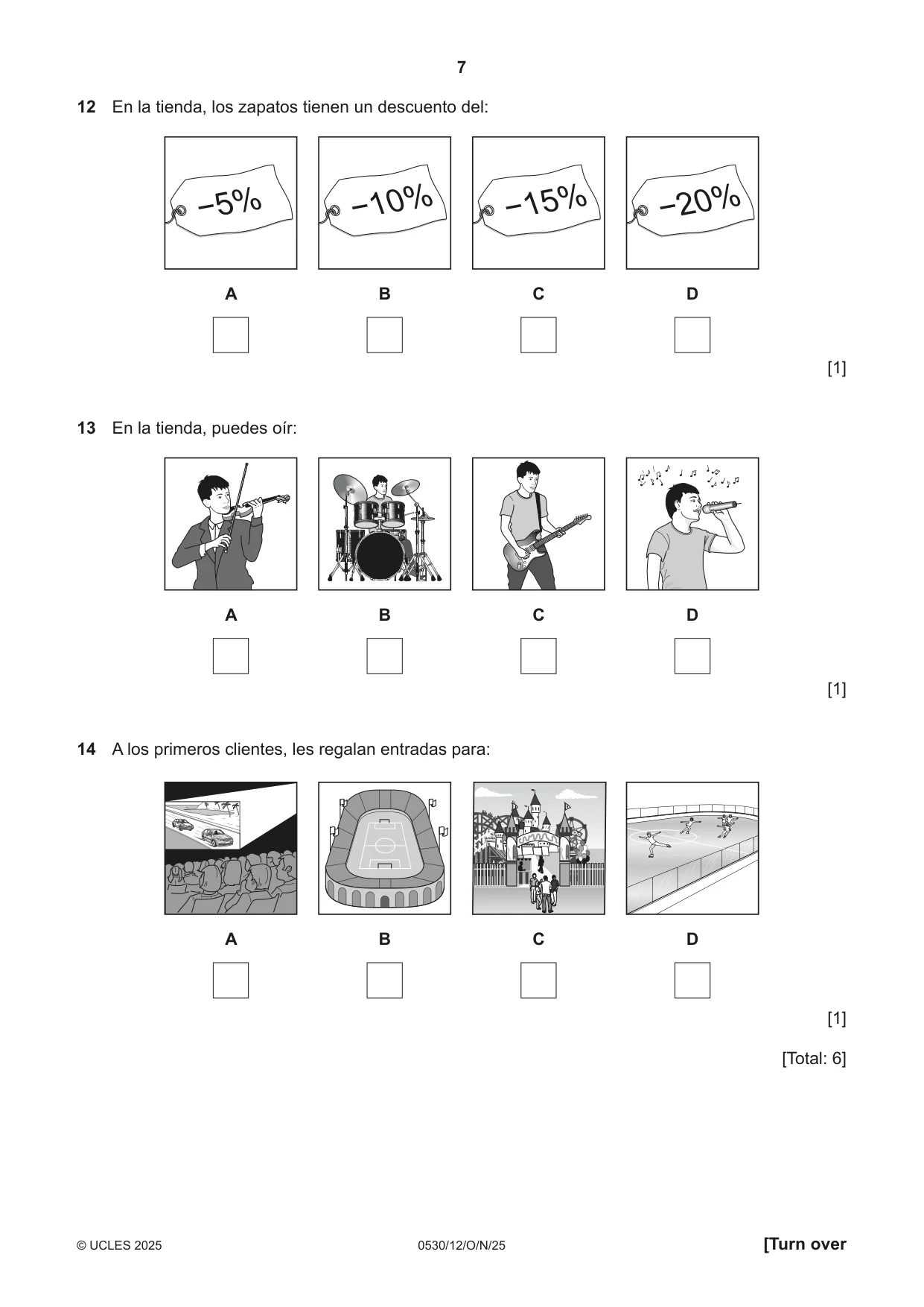Cambridge IGCSE Spanish - Foreign Language 0530 2025 Oct/Nov Paper 1 · Variant 2 question paper, page 7 of 16