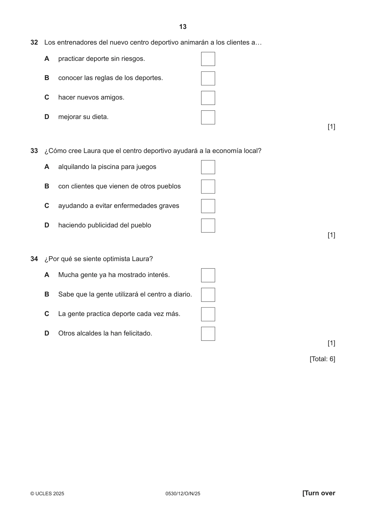 Cambridge IGCSE Spanish - Foreign Language 0530 2025 Oct/Nov Paper 1 · Variant 2 question paper, page 13 of 16