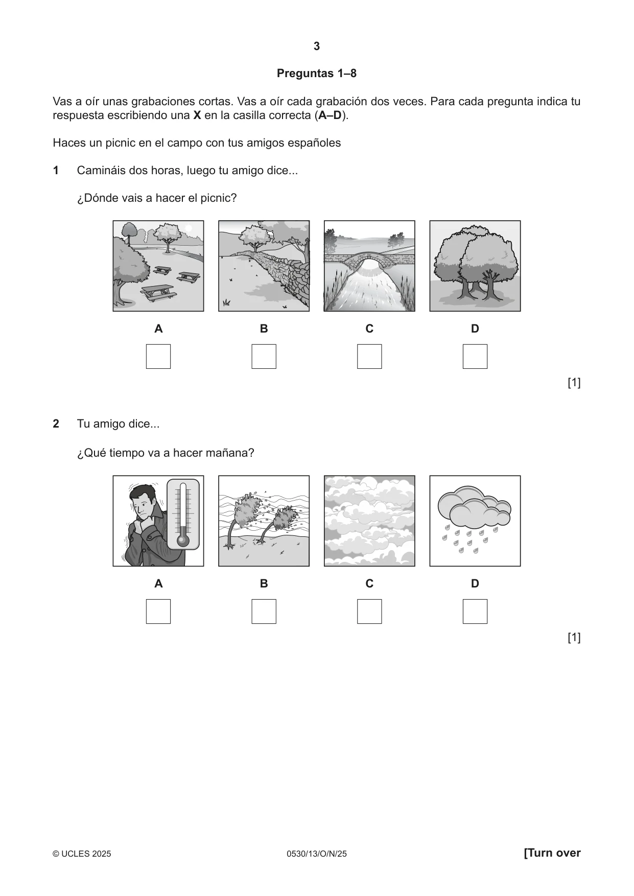 Cambridge IGCSE Spanish - Foreign Language 0530 2025 Oct/Nov Paper 1 · Variant 3 question paper, page 3 of 16