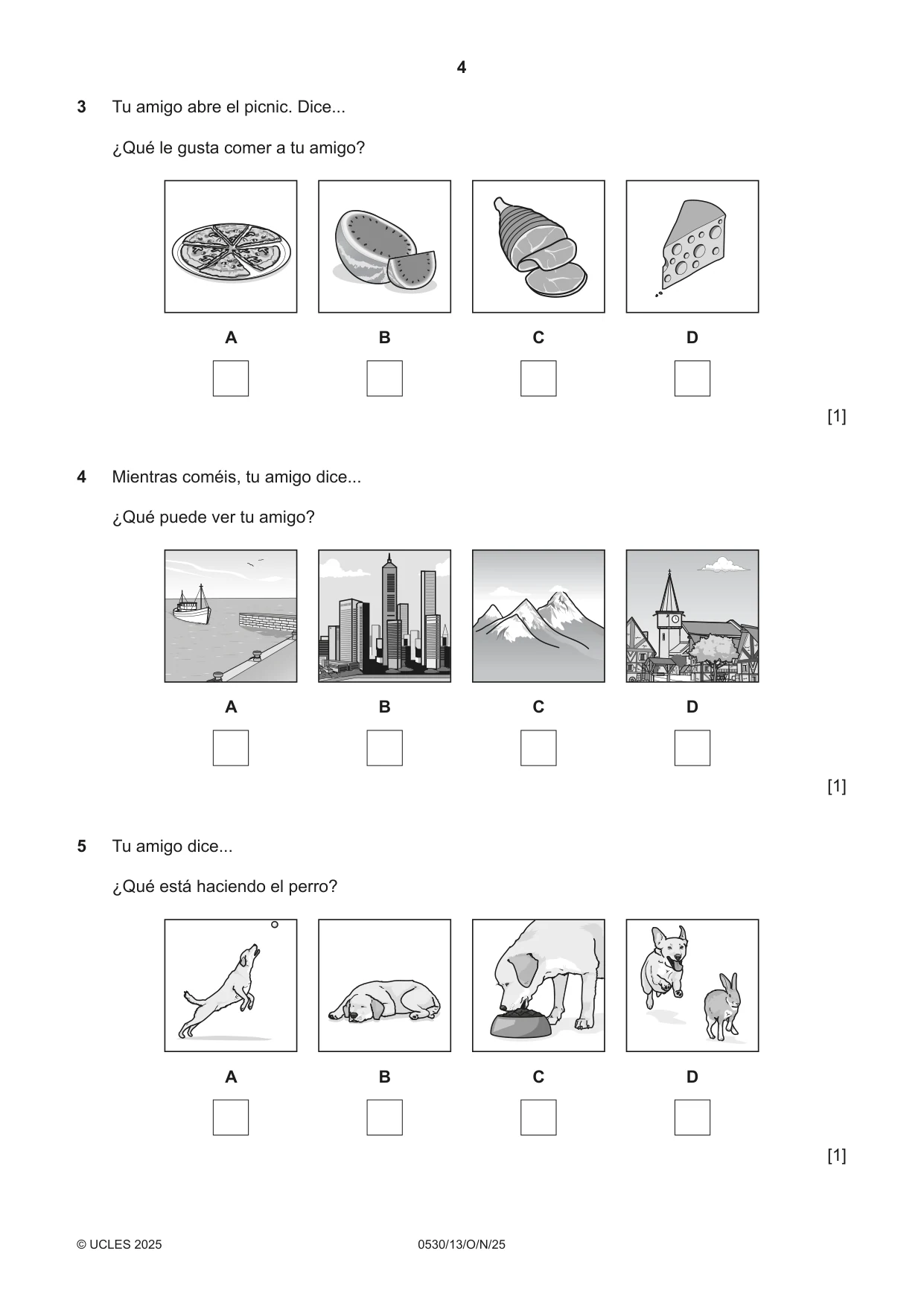 Cambridge IGCSE Spanish - Foreign Language 0530 2025 Oct/Nov Paper 1 · Variant 3 question paper, page 4 of 16