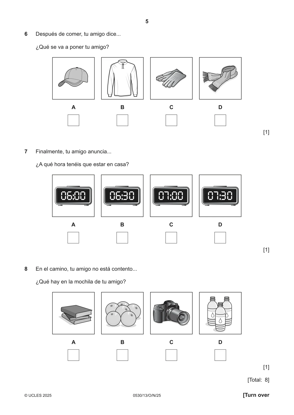 Cambridge IGCSE Spanish - Foreign Language 0530 2025 Oct/Nov Paper 1 · Variant 3 question paper, page 5 of 16