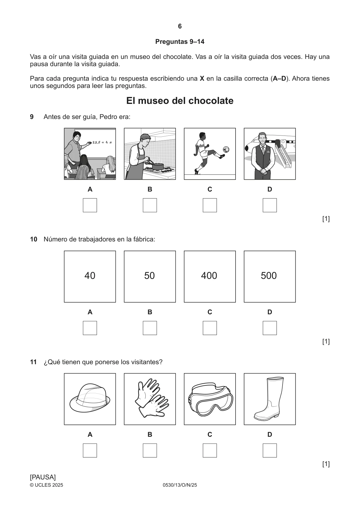 Cambridge IGCSE Spanish - Foreign Language 0530 2025 Oct/Nov Paper 1 · Variant 3 question paper, page 6 of 16