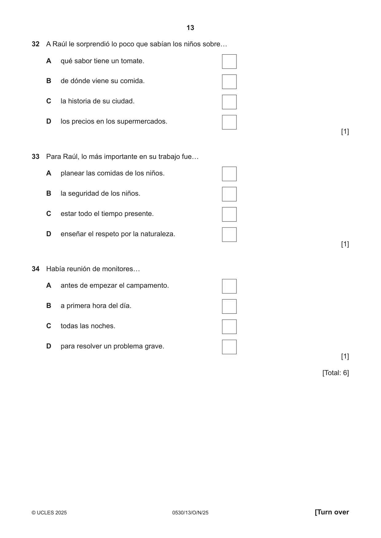 Cambridge IGCSE Spanish - Foreign Language 0530 2025 Oct/Nov Paper 1 · Variant 3 question paper, page 13 of 16