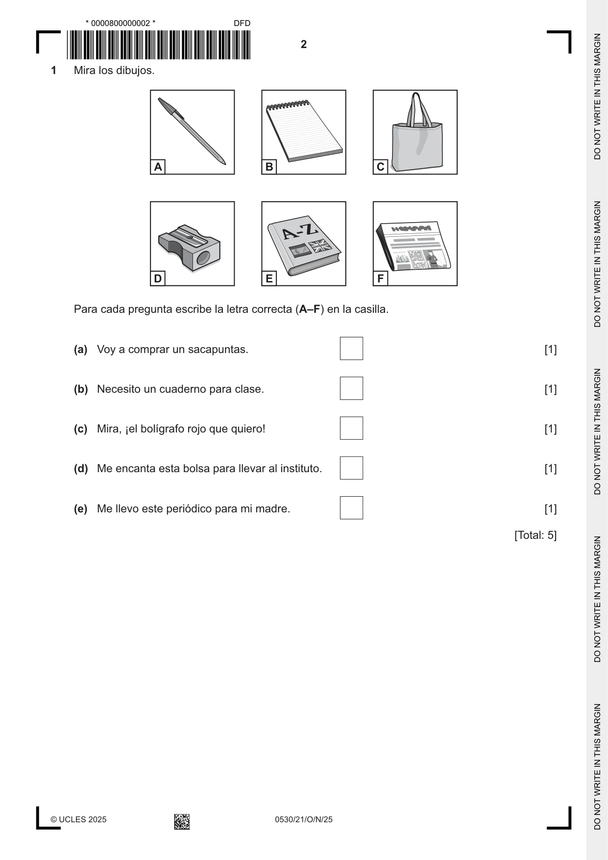 Cambridge IGCSE Spanish - Foreign Language 0530 2025 Oct/Nov Paper 2 · Variant 1 question paper, page 2 of 12