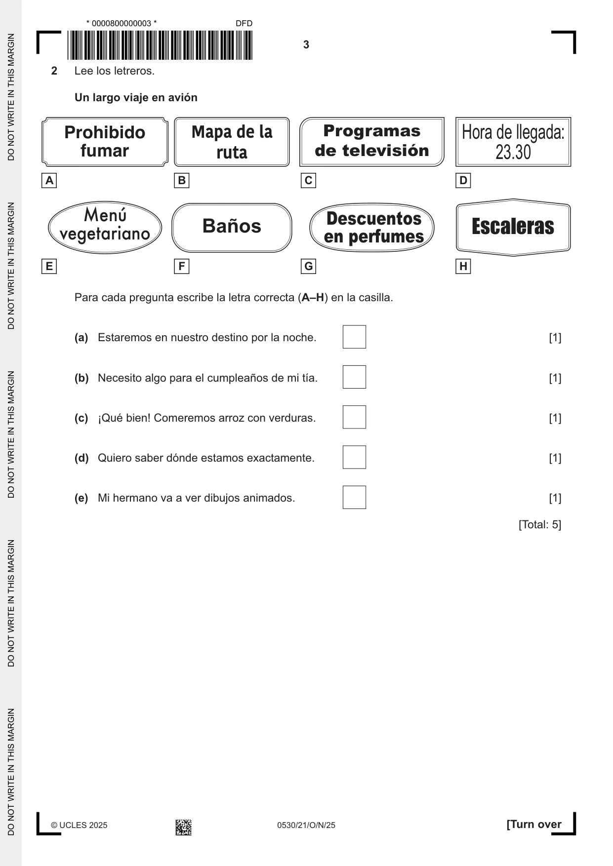 Cambridge IGCSE Spanish - Foreign Language 0530 2025 Oct/Nov Paper 2 · Variant 1 question paper, page 3 of 12