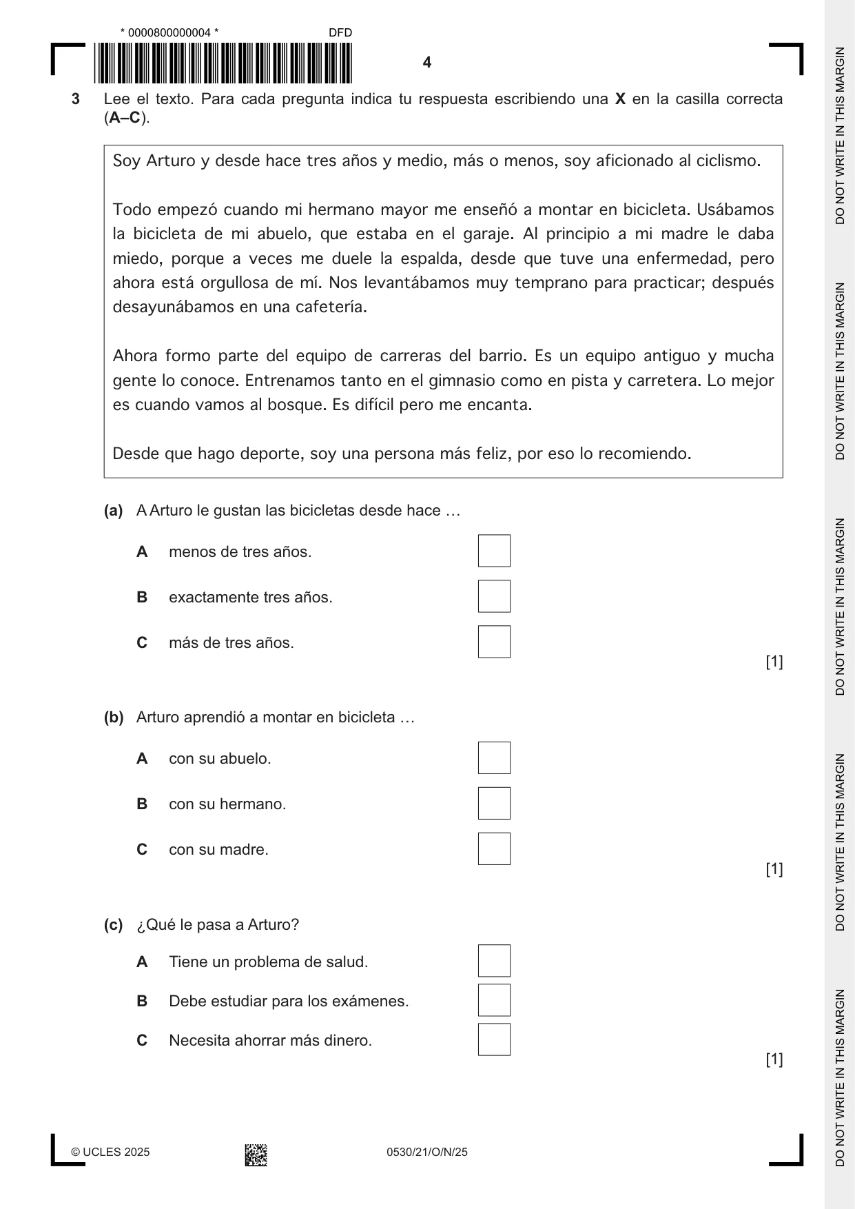 Cambridge IGCSE Spanish - Foreign Language 0530 2025 Oct/Nov Paper 2 · Variant 1 question paper, page 4 of 12