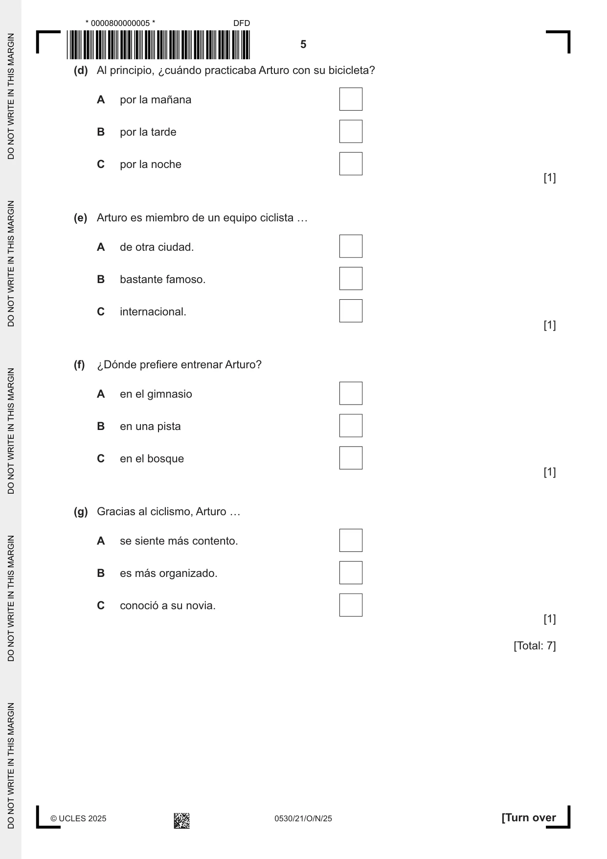 Cambridge IGCSE Spanish - Foreign Language 0530 2025 Oct/Nov Paper 2 · Variant 1 question paper, page 5 of 12