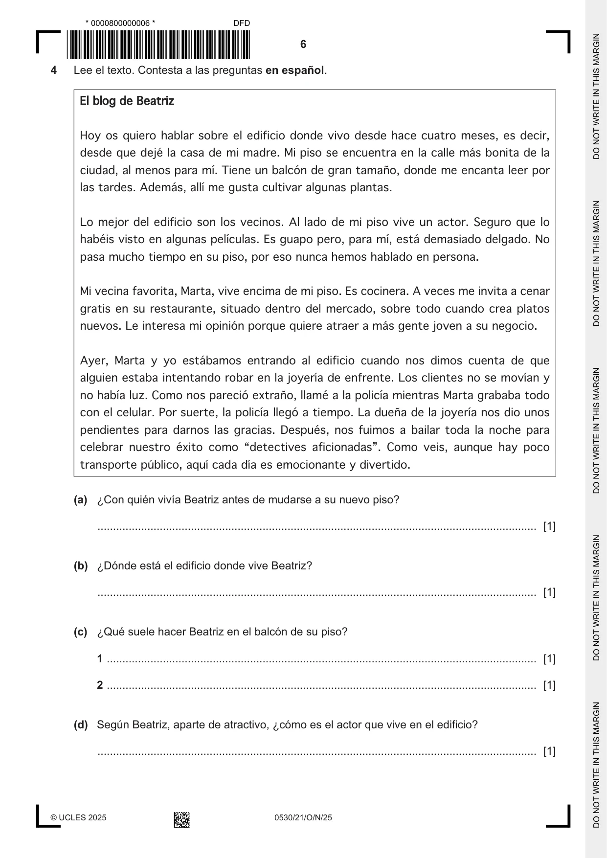 Cambridge IGCSE Spanish - Foreign Language 0530 2025 Oct/Nov Paper 2 · Variant 1 question paper, page 6 of 12
