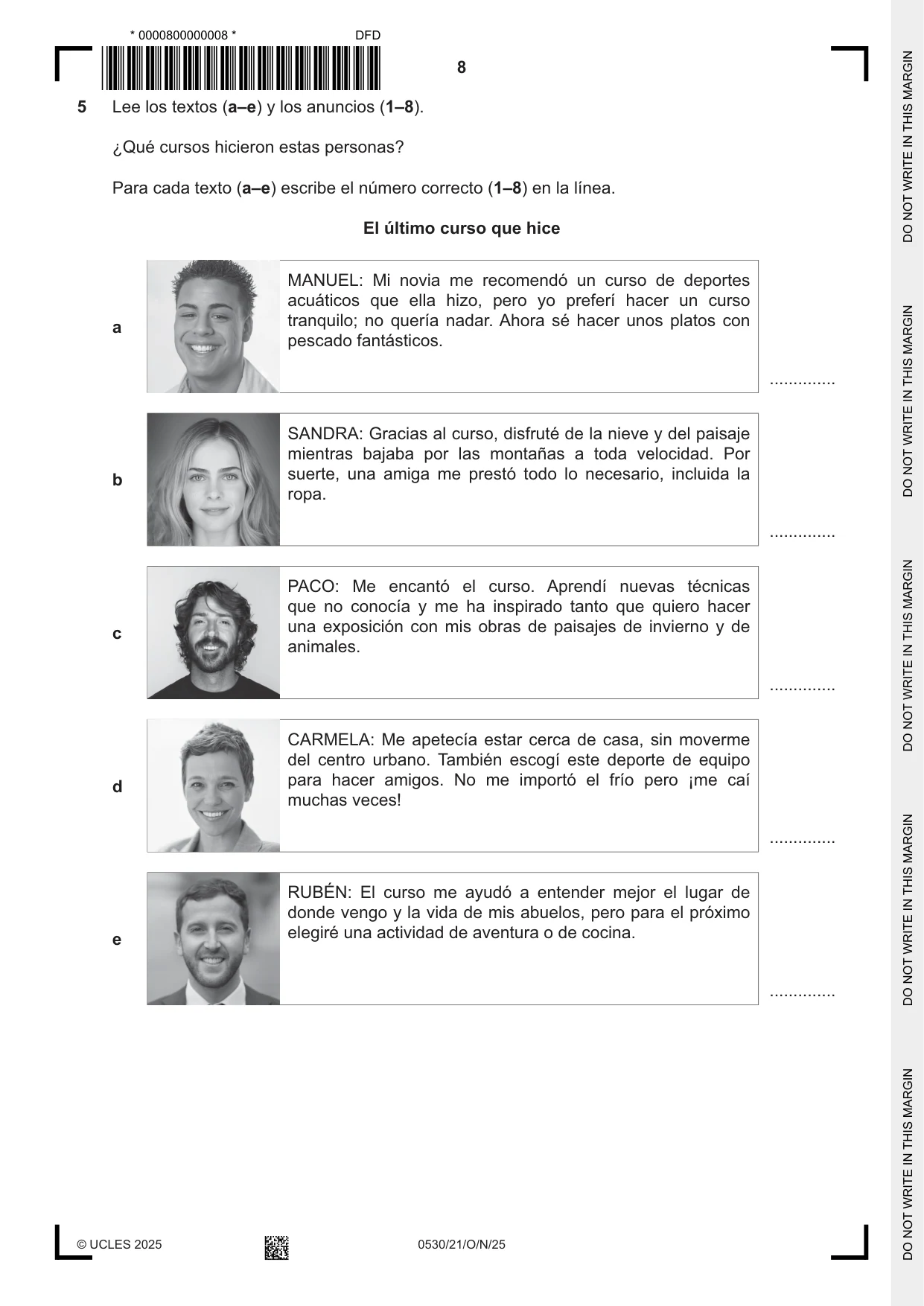 Cambridge IGCSE Spanish - Foreign Language 0530 2025 Oct/Nov Paper 2 · Variant 1 question paper, page 8 of 12