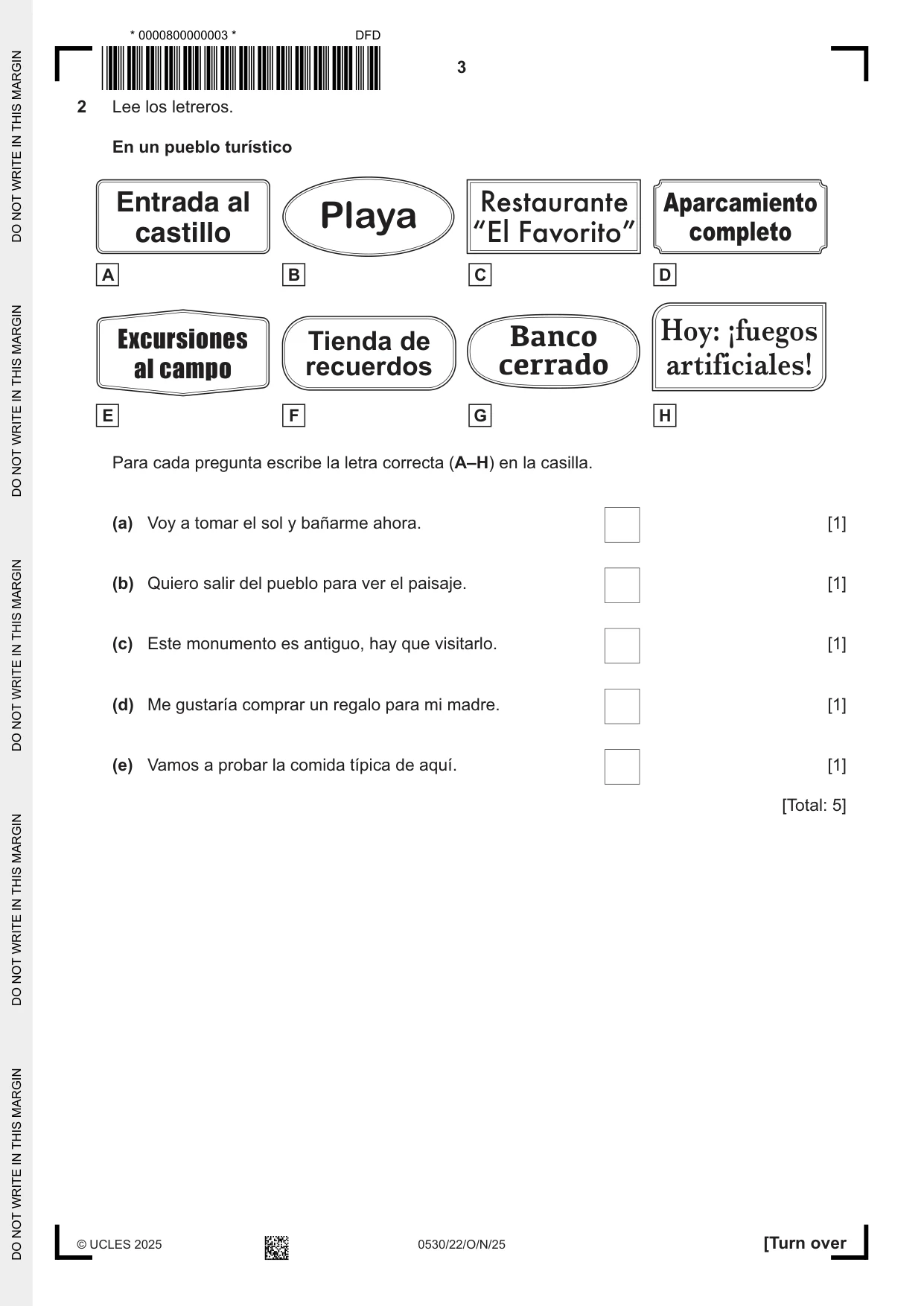 Cambridge IGCSE Spanish - Foreign Language 0530 2025 Oct/Nov Paper 2 · Variant 2 question paper, page 3 of 12