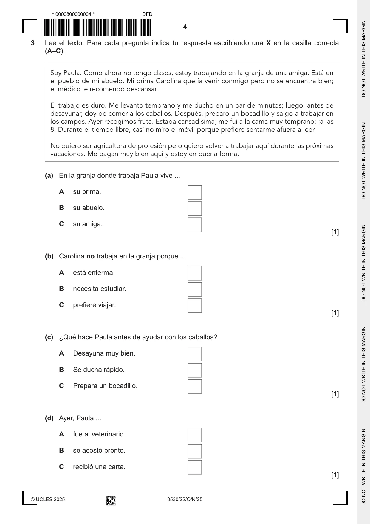 Cambridge IGCSE Spanish - Foreign Language 0530 2025 Oct/Nov Paper 2 · Variant 2 question paper, page 4 of 12