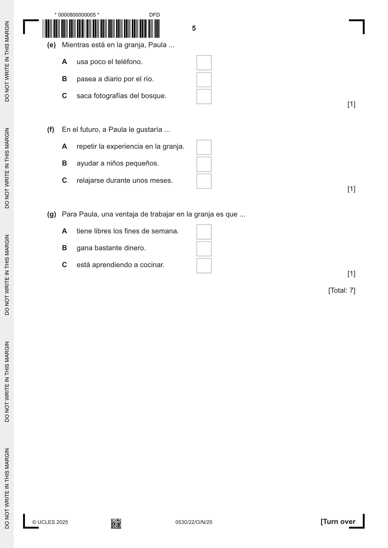Cambridge IGCSE Spanish - Foreign Language 0530 2025 Oct/Nov Paper 2 · Variant 2 question paper, page 5 of 12
