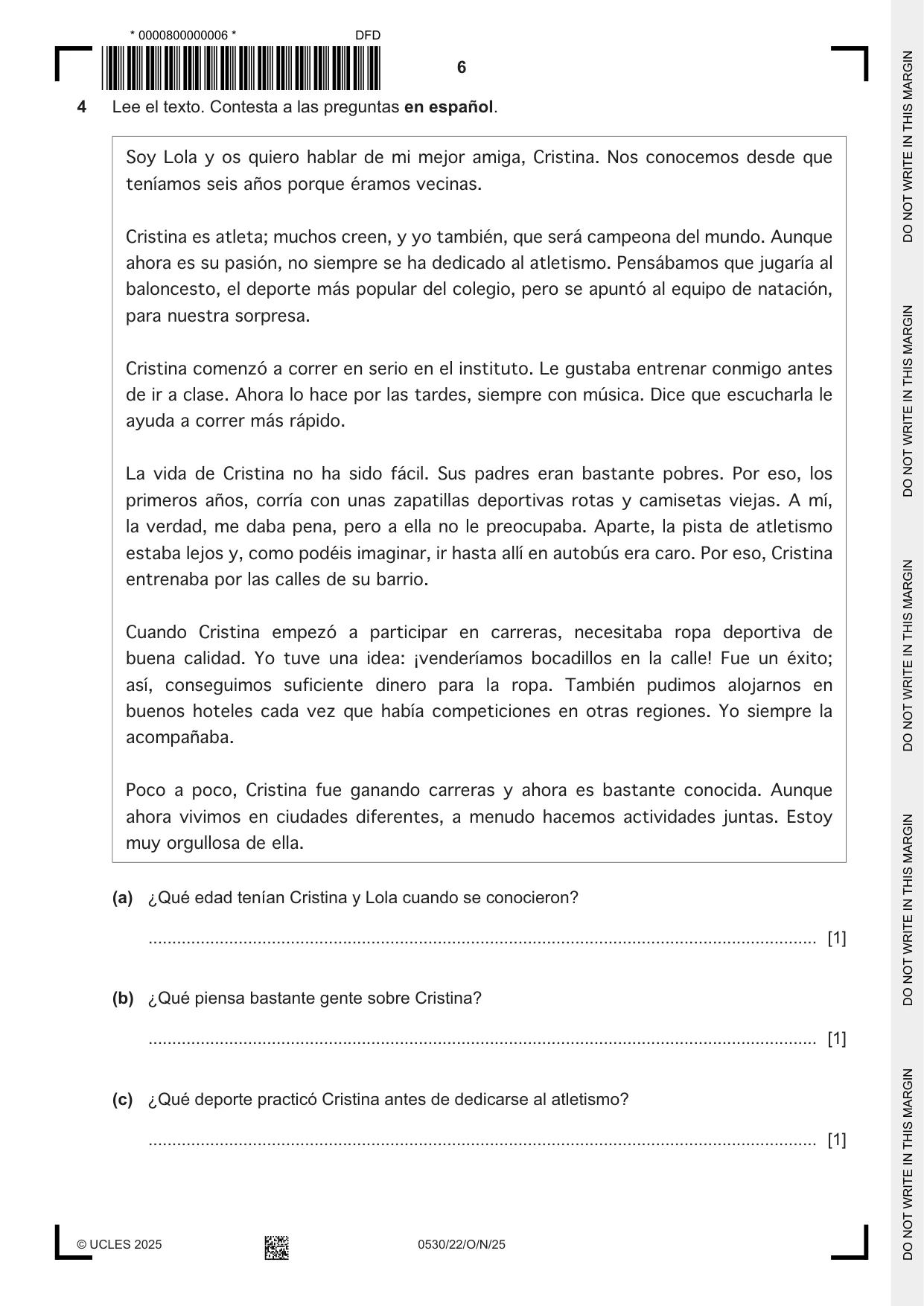 Cambridge IGCSE Spanish - Foreign Language 0530 2025 Oct/Nov Paper 2 · Variant 2 question paper, page 6 of 12