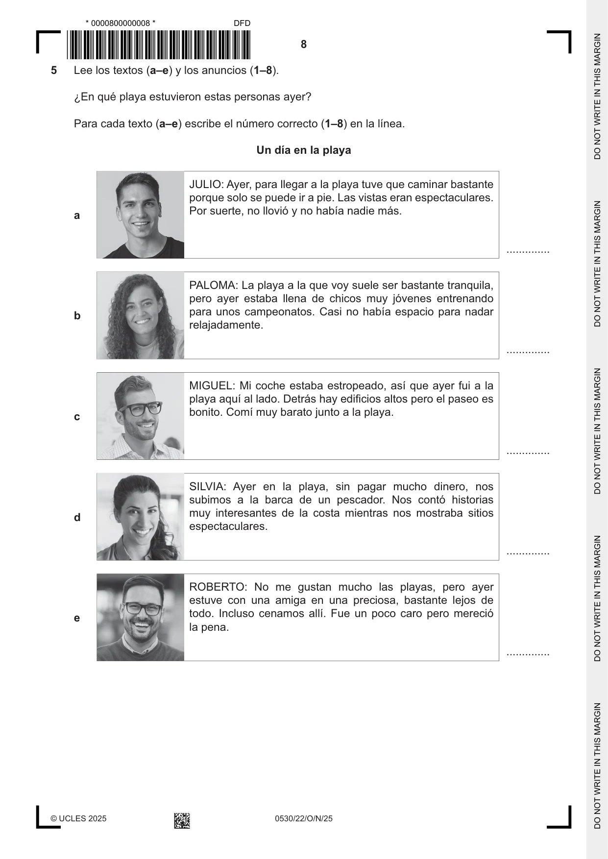 Cambridge IGCSE Spanish - Foreign Language 0530 2025 Oct/Nov Paper 2 · Variant 2 question paper, page 8 of 12