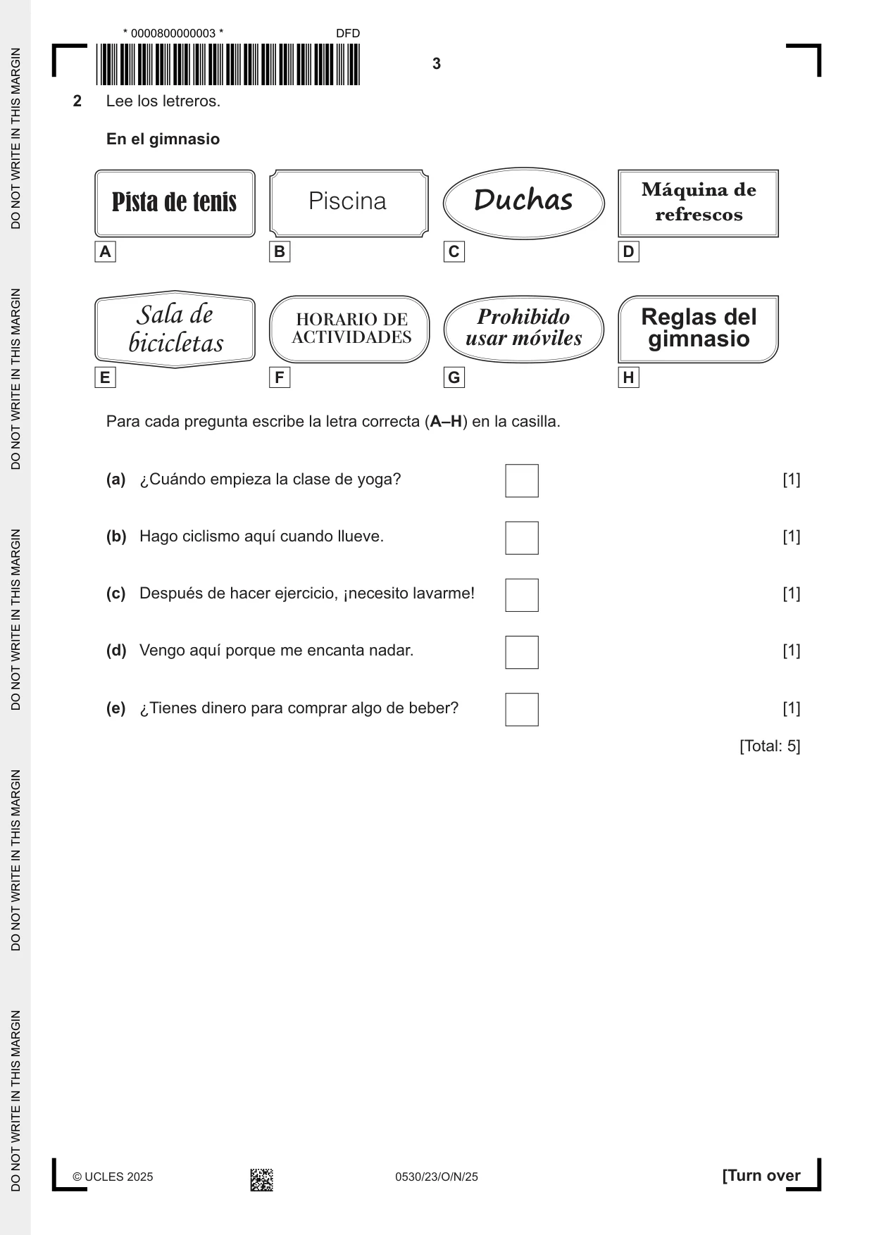 Cambridge IGCSE Spanish - Foreign Language 0530 2025 Oct/Nov Paper 2 · Variant 3 question paper, page 3 of 12