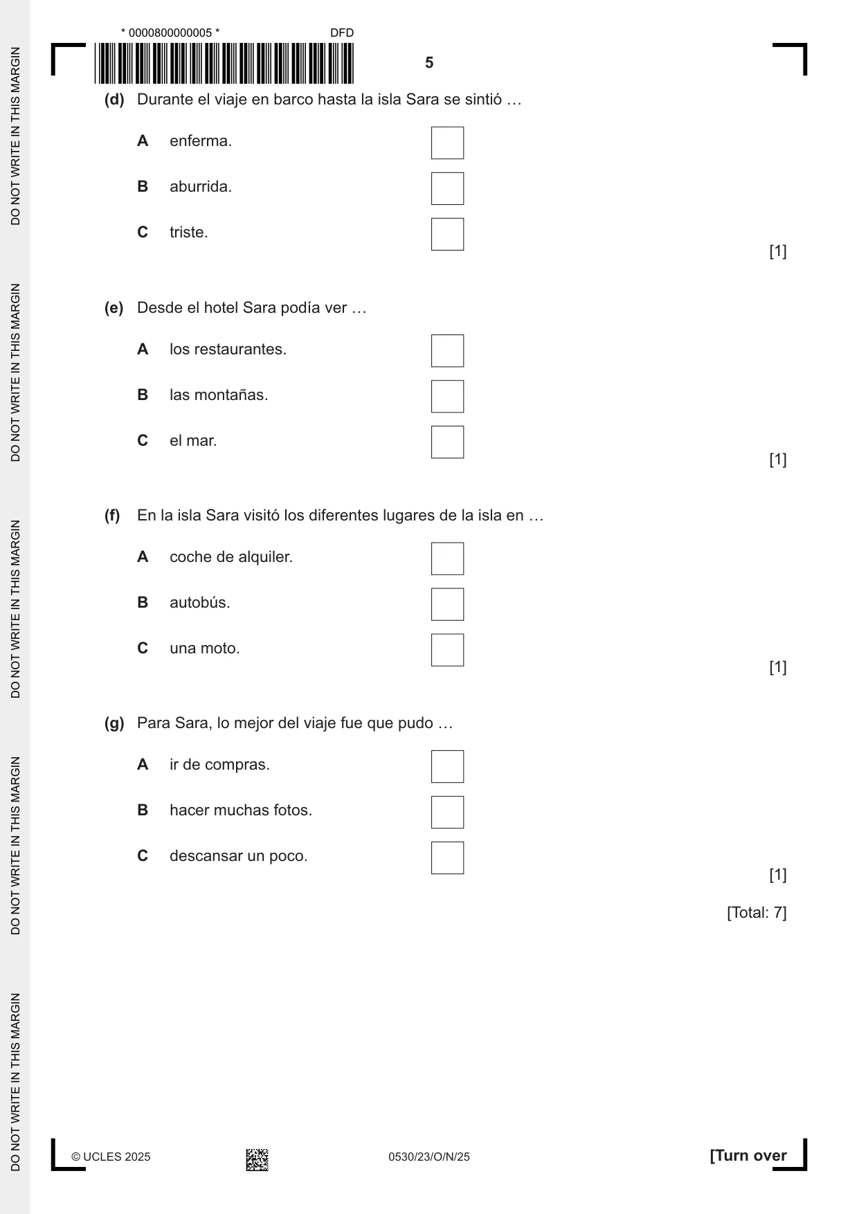 Cambridge IGCSE Spanish - Foreign Language 0530 2025 Oct/Nov Paper 2 · Variant 3 question paper, page 5 of 12