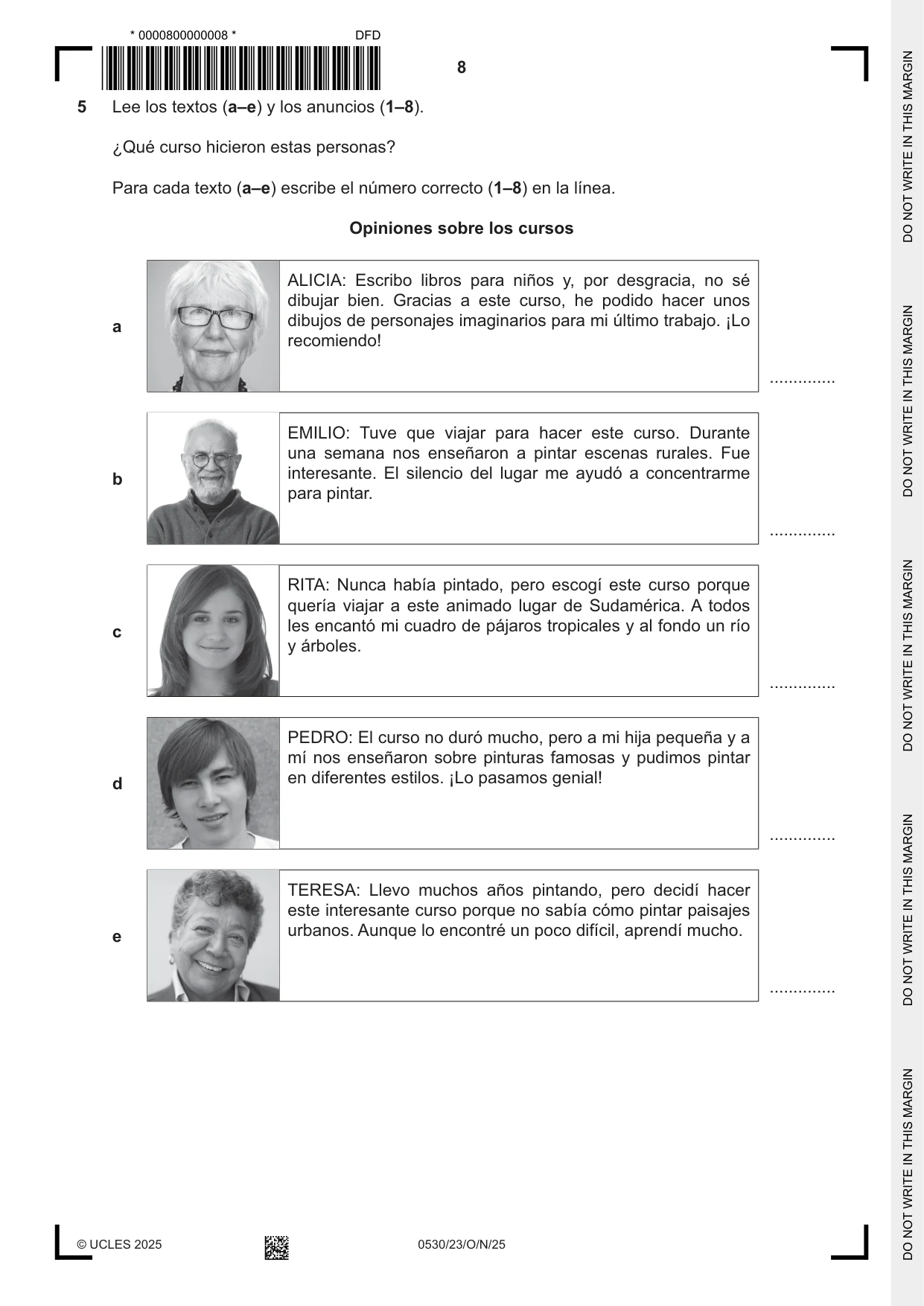 Cambridge IGCSE Spanish - Foreign Language 0530 2025 Oct/Nov Paper 2 · Variant 3 question paper, page 8 of 12