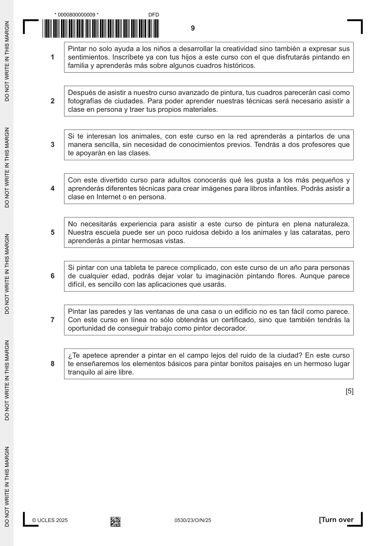 Cambridge IGCSE Spanish - Foreign Language 0530 2025 Oct/Nov Paper 2 · Variant 3 question paper, page 9 of 12