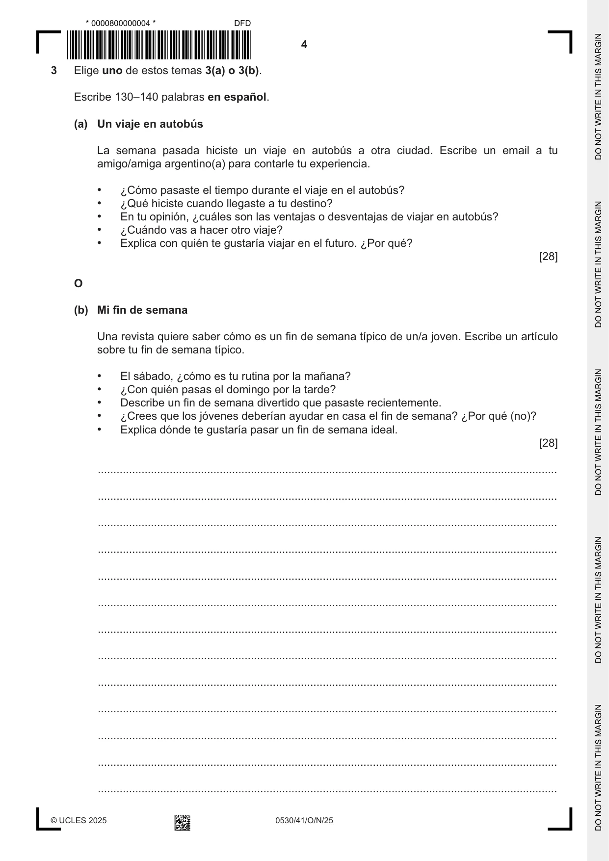Cambridge IGCSE Spanish - Foreign Language 0530 2025 Oct/Nov Paper 4 · Variant 1 question paper, page 4 of 8