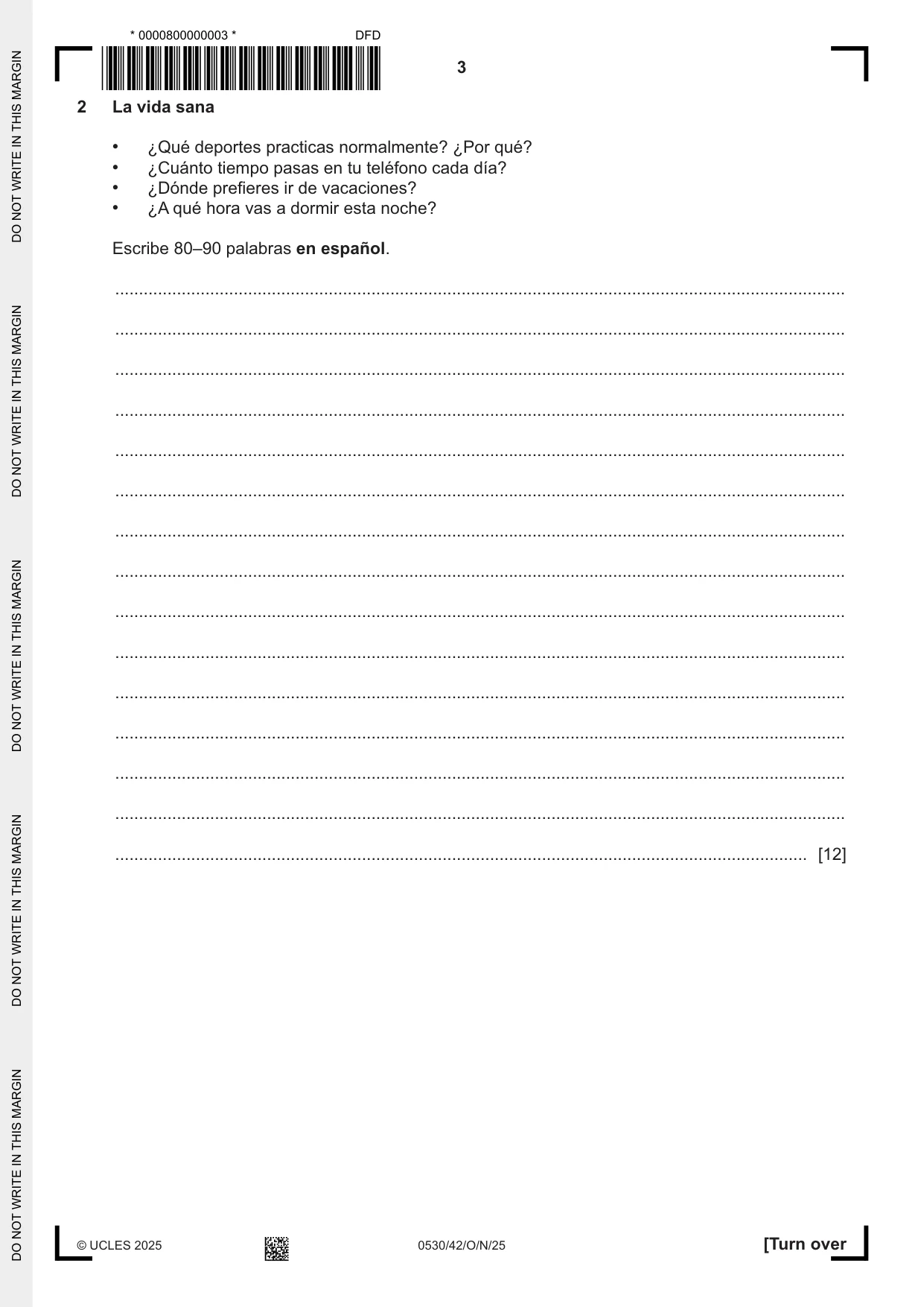 Cambridge IGCSE Spanish - Foreign Language 0530 2025 Oct/Nov Paper 4 · Variant 2 question paper, page 3 of 8