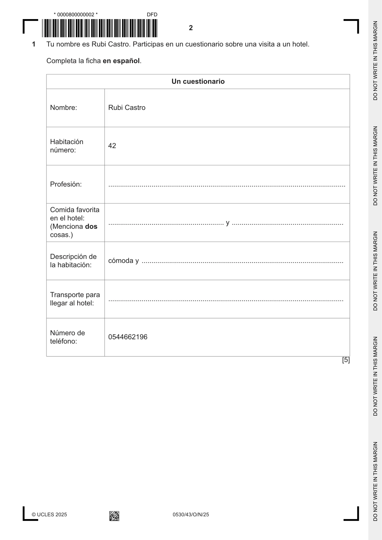 Cambridge IGCSE Spanish - Foreign Language 0530 2025 Oct/Nov Paper 4 · Variant 3 question paper, page 2 of 8