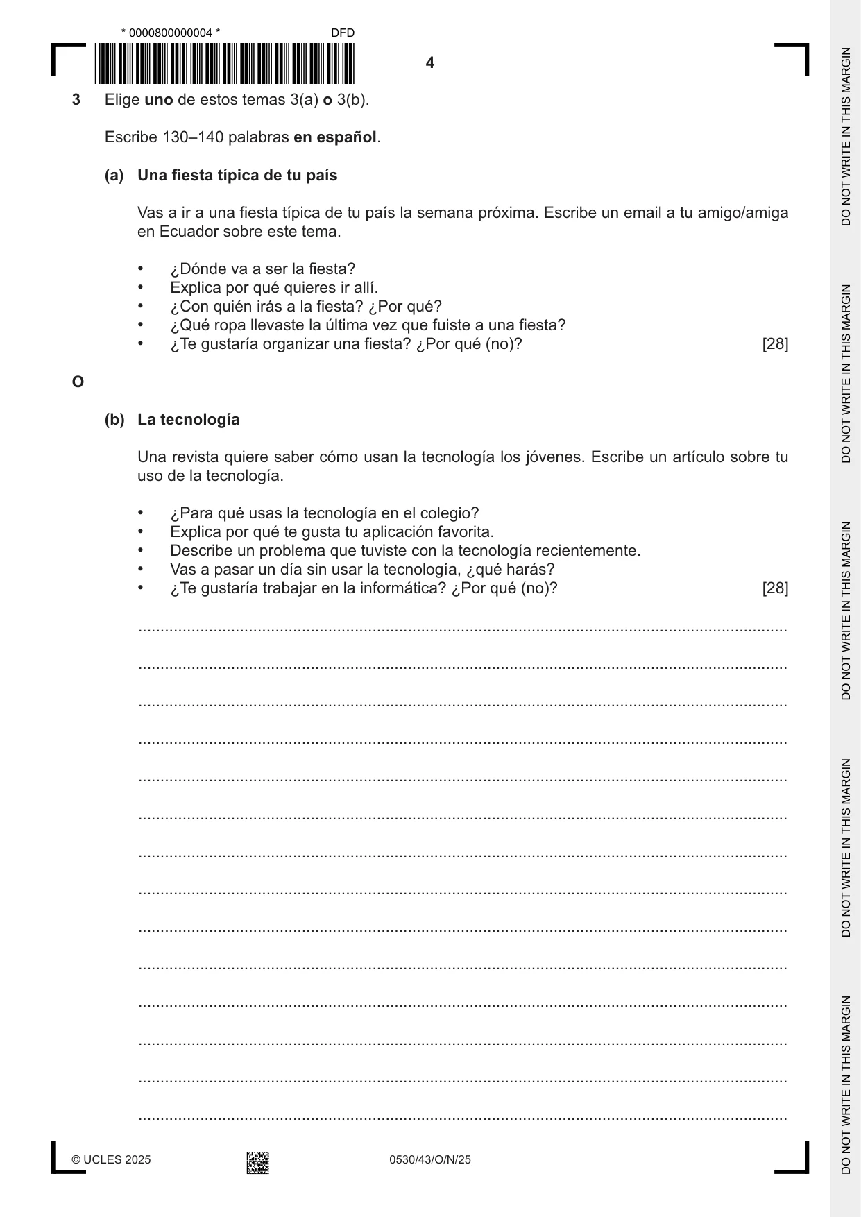 Cambridge IGCSE Spanish - Foreign Language 0530 2025 Oct/Nov Paper 4 · Variant 3 question paper, page 4 of 8