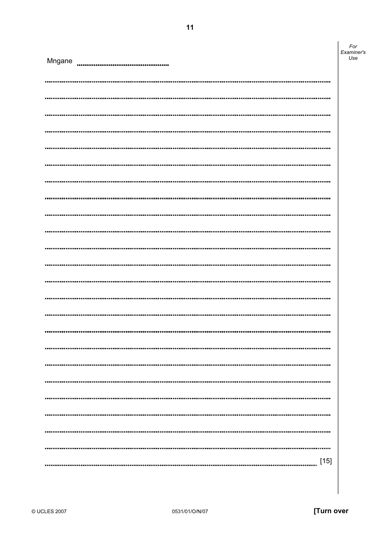 Cambridge IGCSE IsiZulu as a Second Language 0531 2007 Oct/Nov Paper 1 · Variant 0 question paper, page 11 of 16