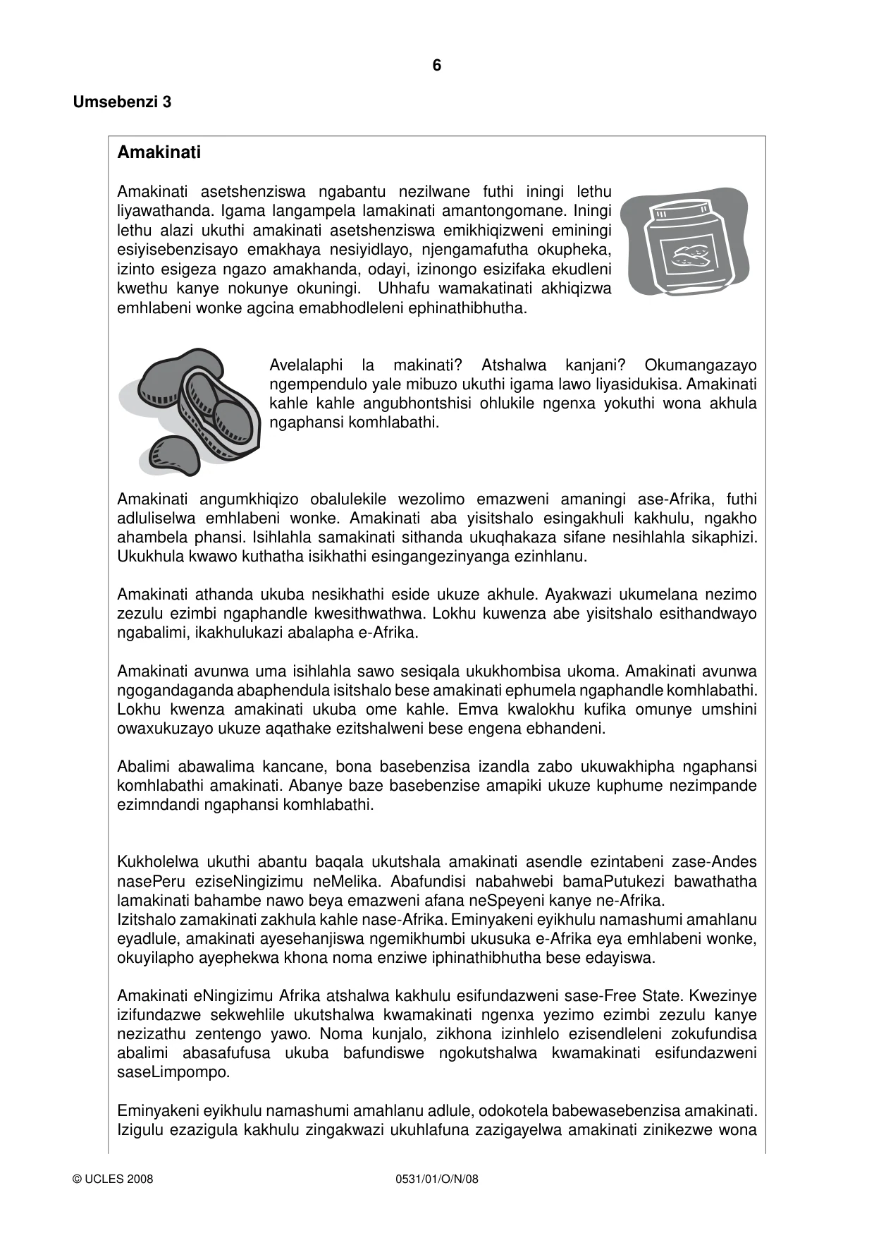 Cambridge IGCSE IsiZulu as a Second Language 0531 2008 Oct/Nov Paper 1 · Variant 1 question paper, page 6 of 16