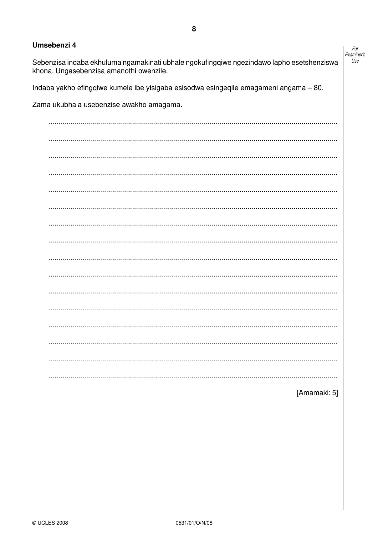 Cambridge IGCSE IsiZulu as a Second Language 0531 2008 Oct/Nov Paper 1 · Variant 1 question paper, page 8 of 16