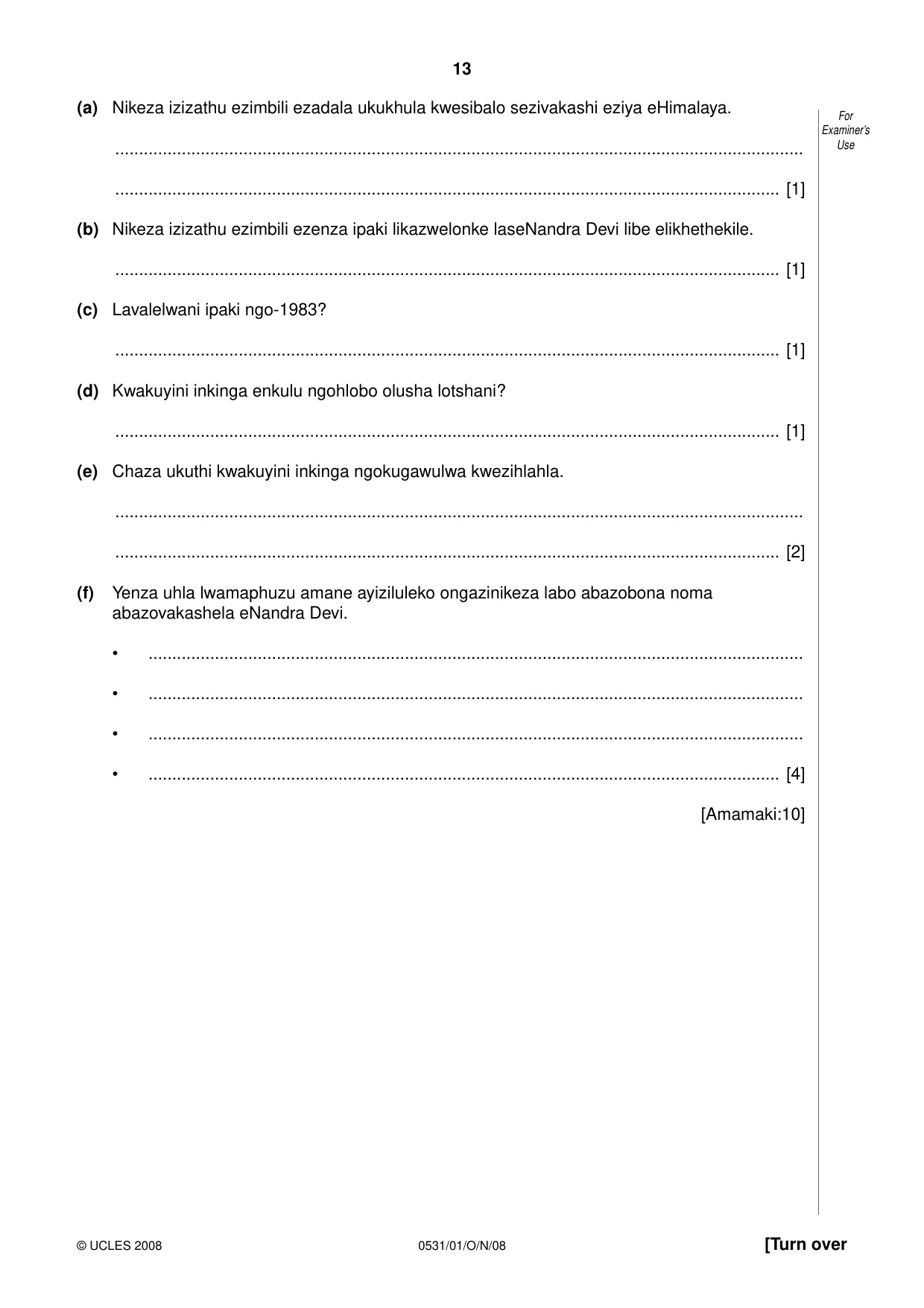 Cambridge IGCSE IsiZulu as a Second Language 0531 2008 Oct/Nov Paper 1 · Variant 1 question paper, page 13 of 16