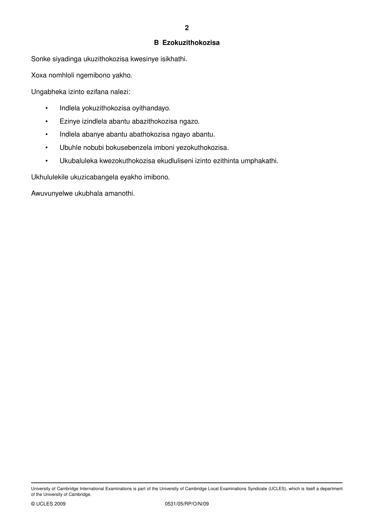 Cambridge IGCSE IsiZulu as a Second Language 0531 2009 Oct/Nov Paper 5 · Variant 1 question paper, page 4 of 10