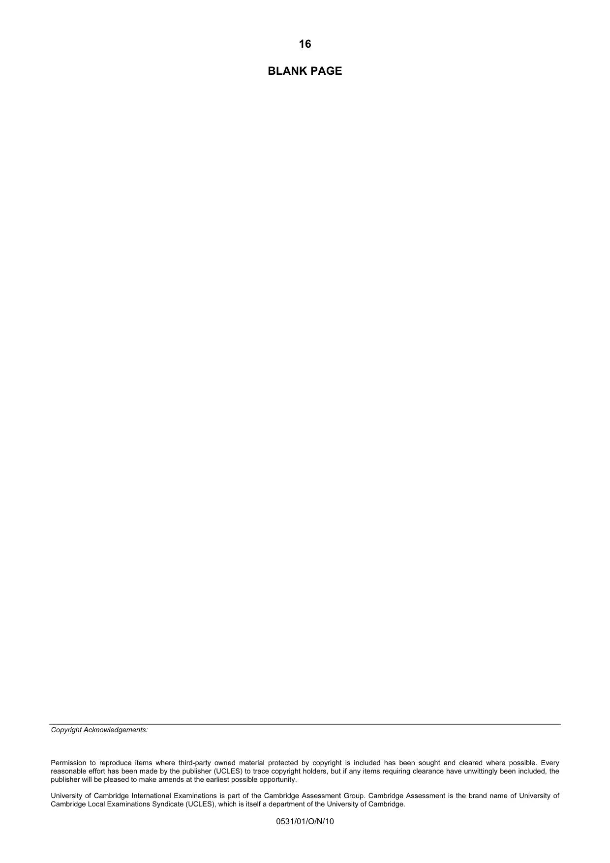 Cambridge IGCSE IsiZulu as a Second Language 0531 2010 Oct/Nov Paper 1 · Variant 1 question paper, page 16 of 16