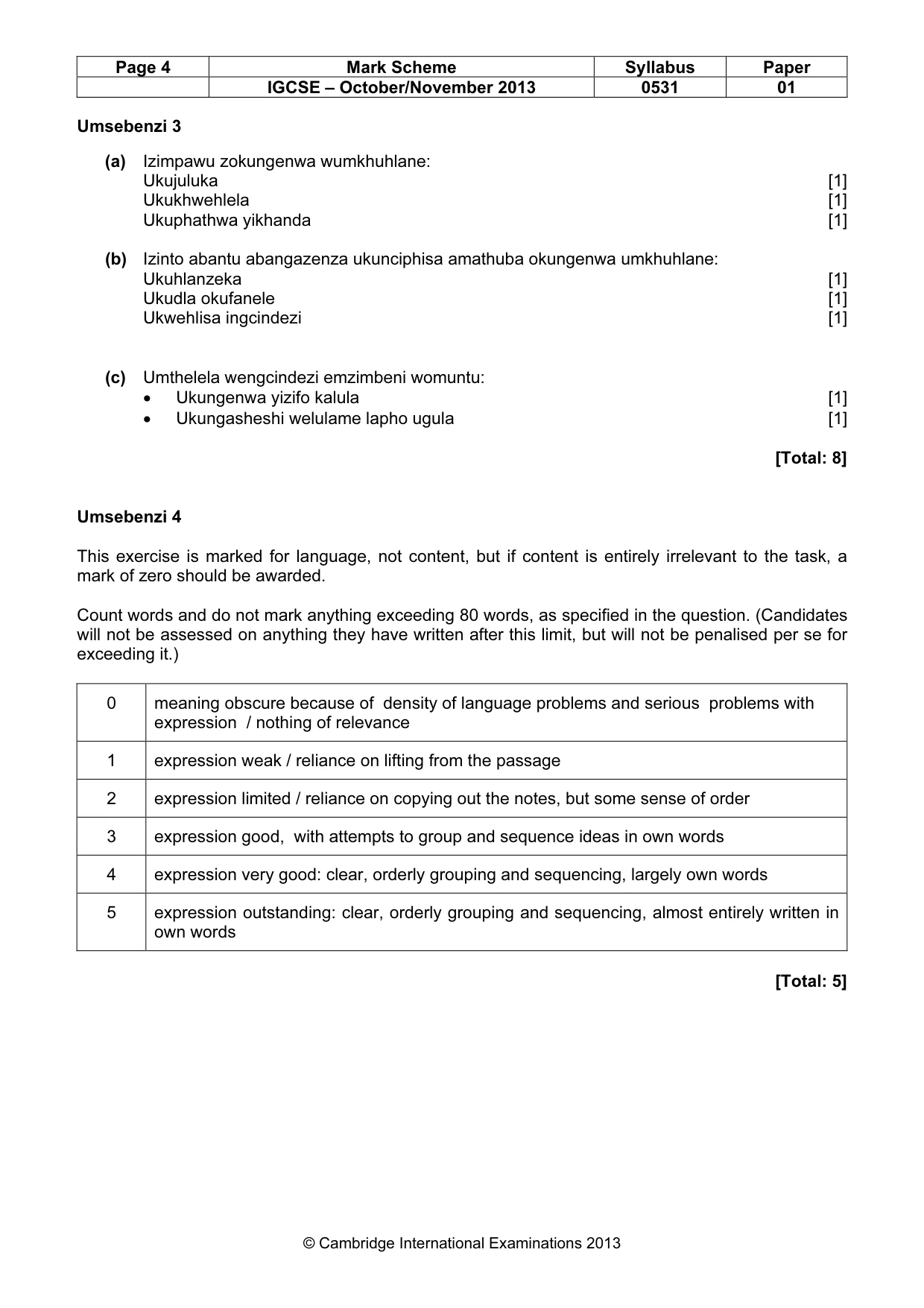 Mark scheme, page 4 of 7