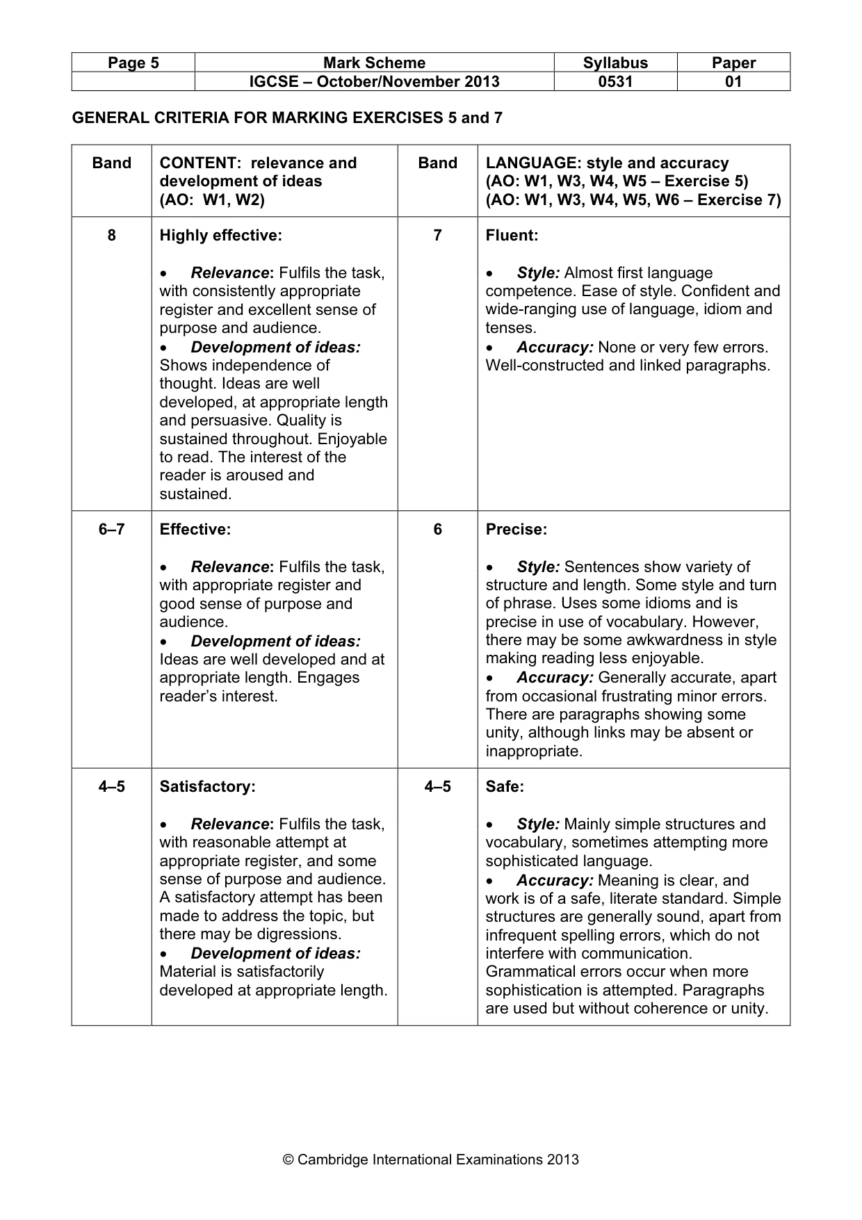 Mark scheme, page 5 of 7