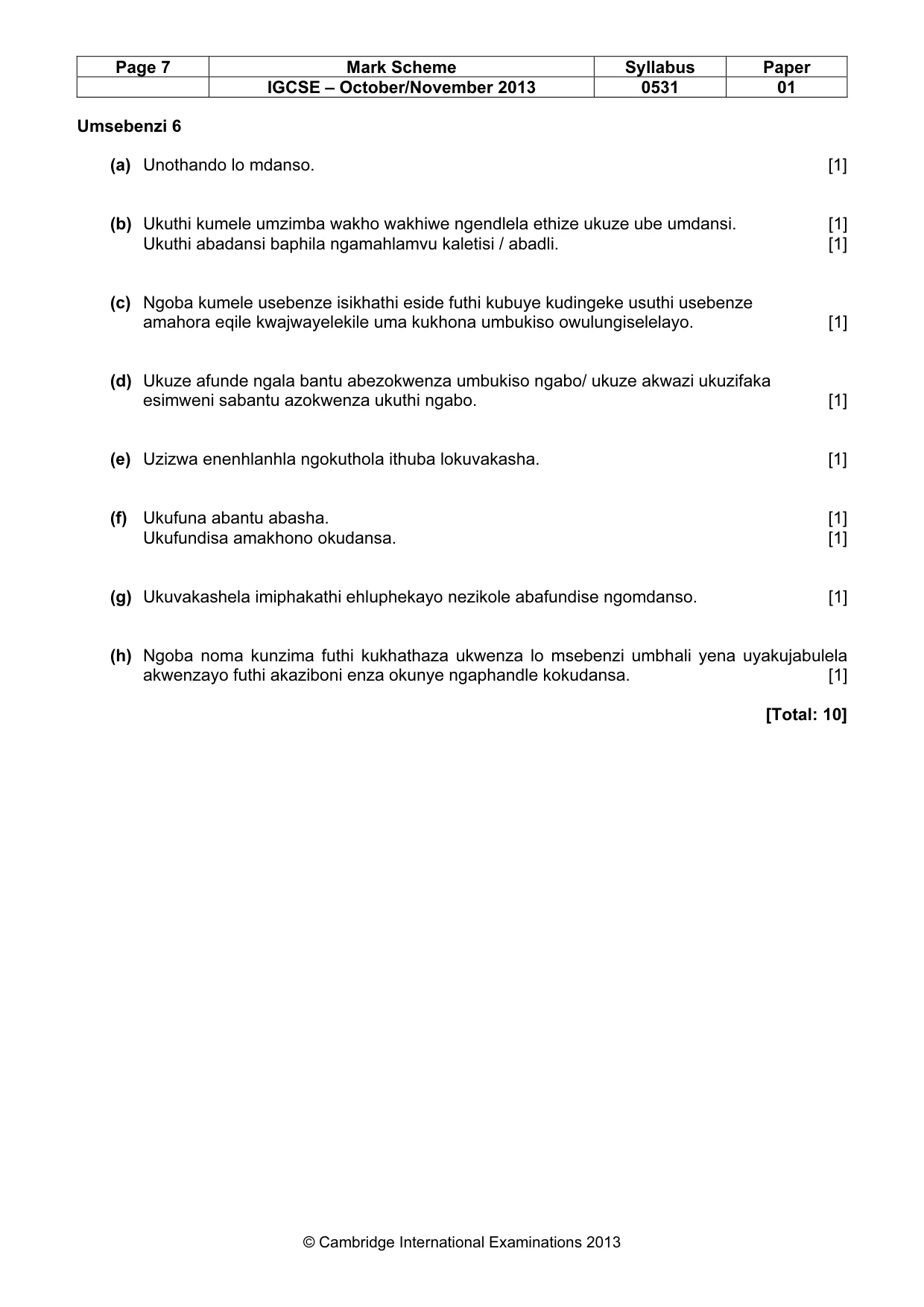Mark scheme, page 7 of 7