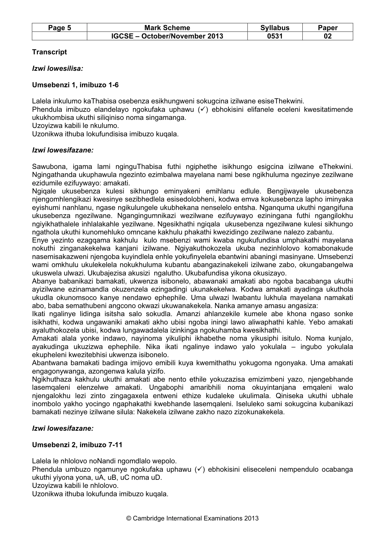 Mark scheme, page 5 of 11