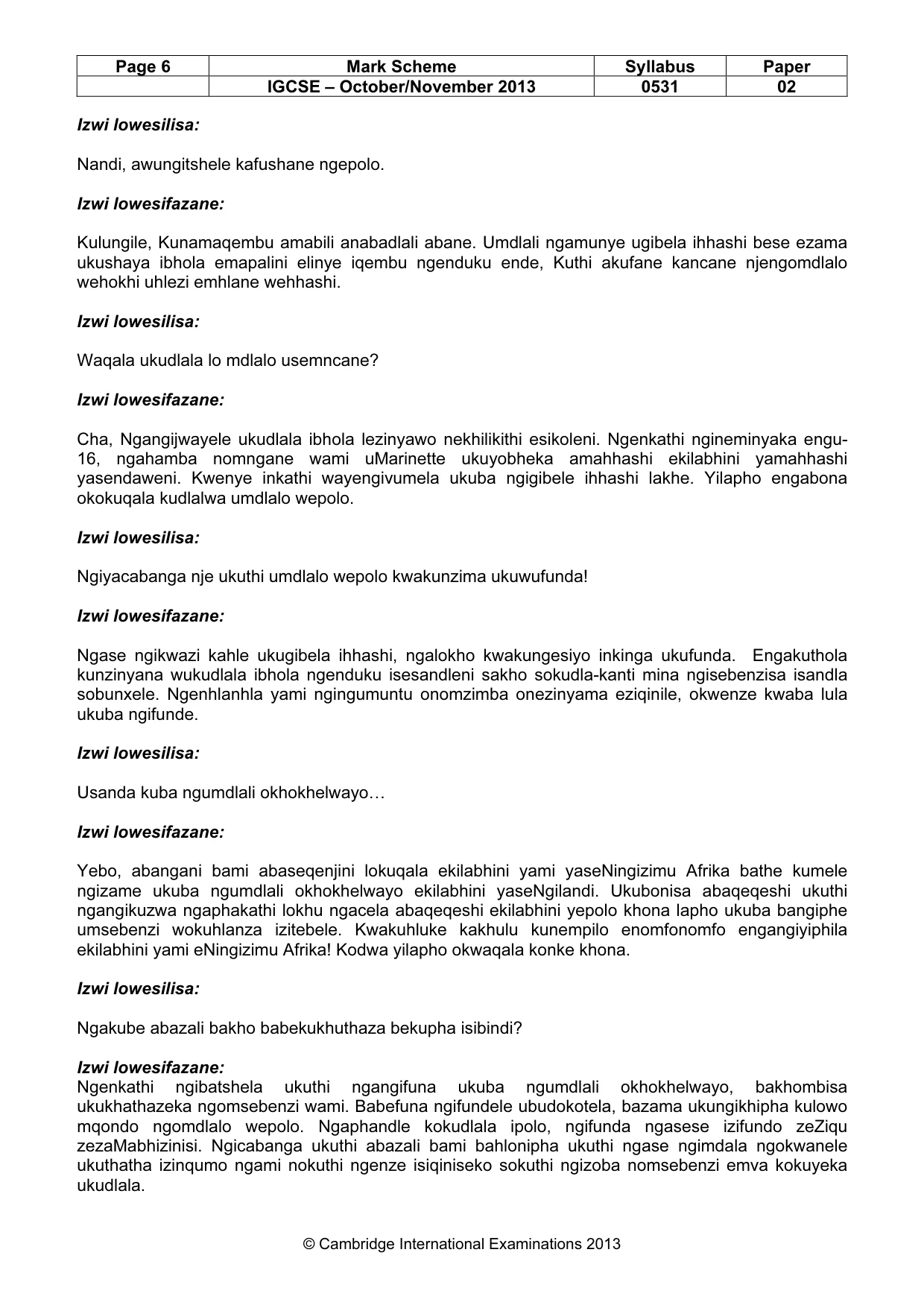 Mark scheme, page 6 of 11