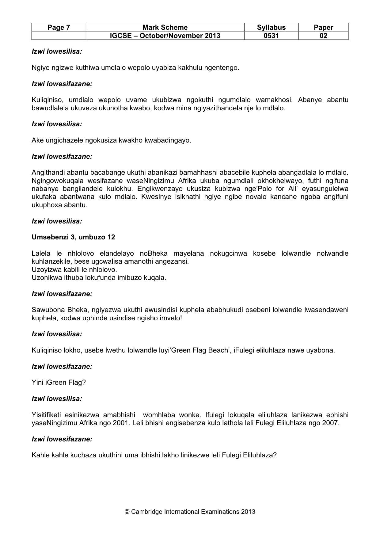 Mark scheme, page 7 of 11