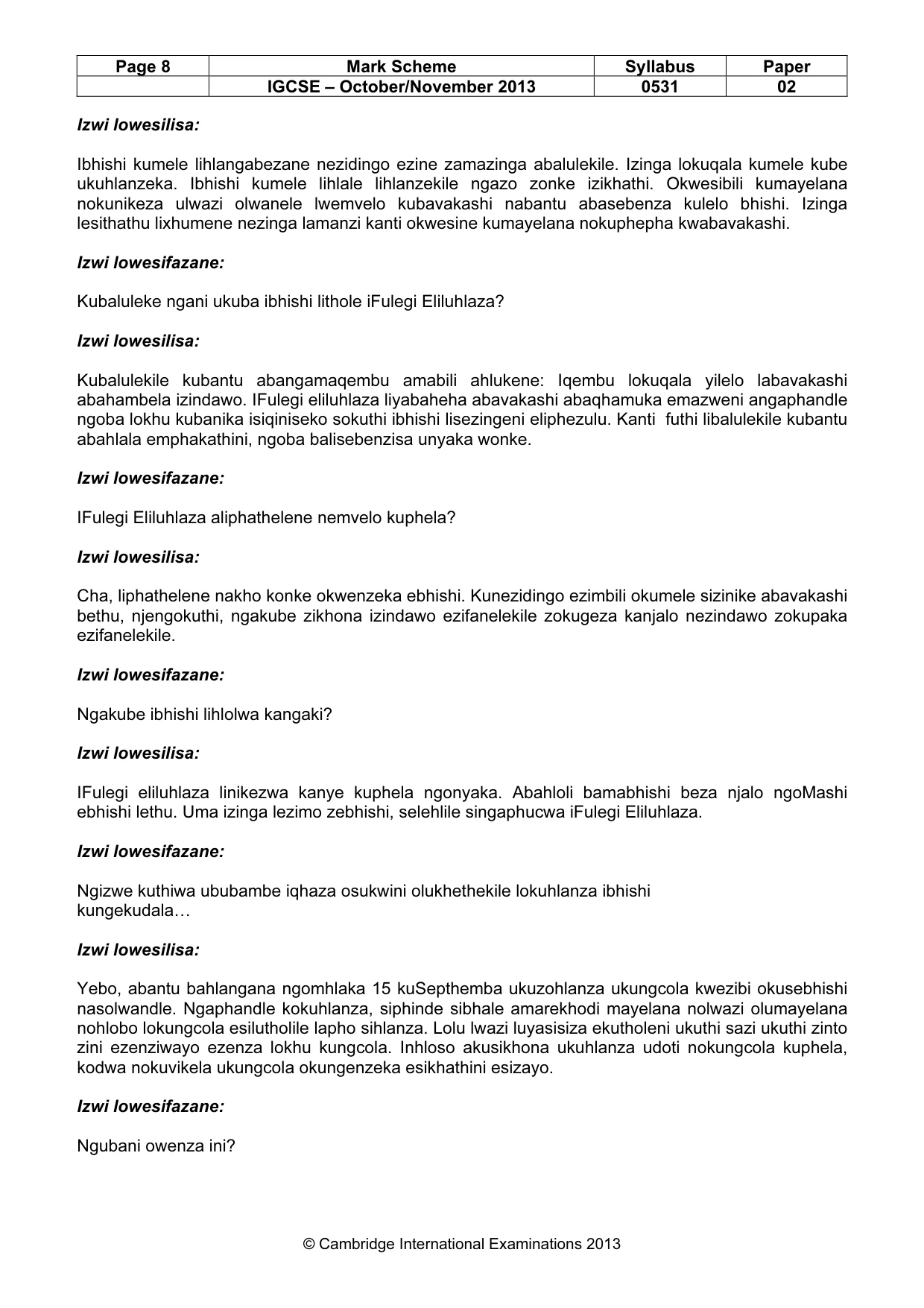 Mark scheme, page 8 of 11