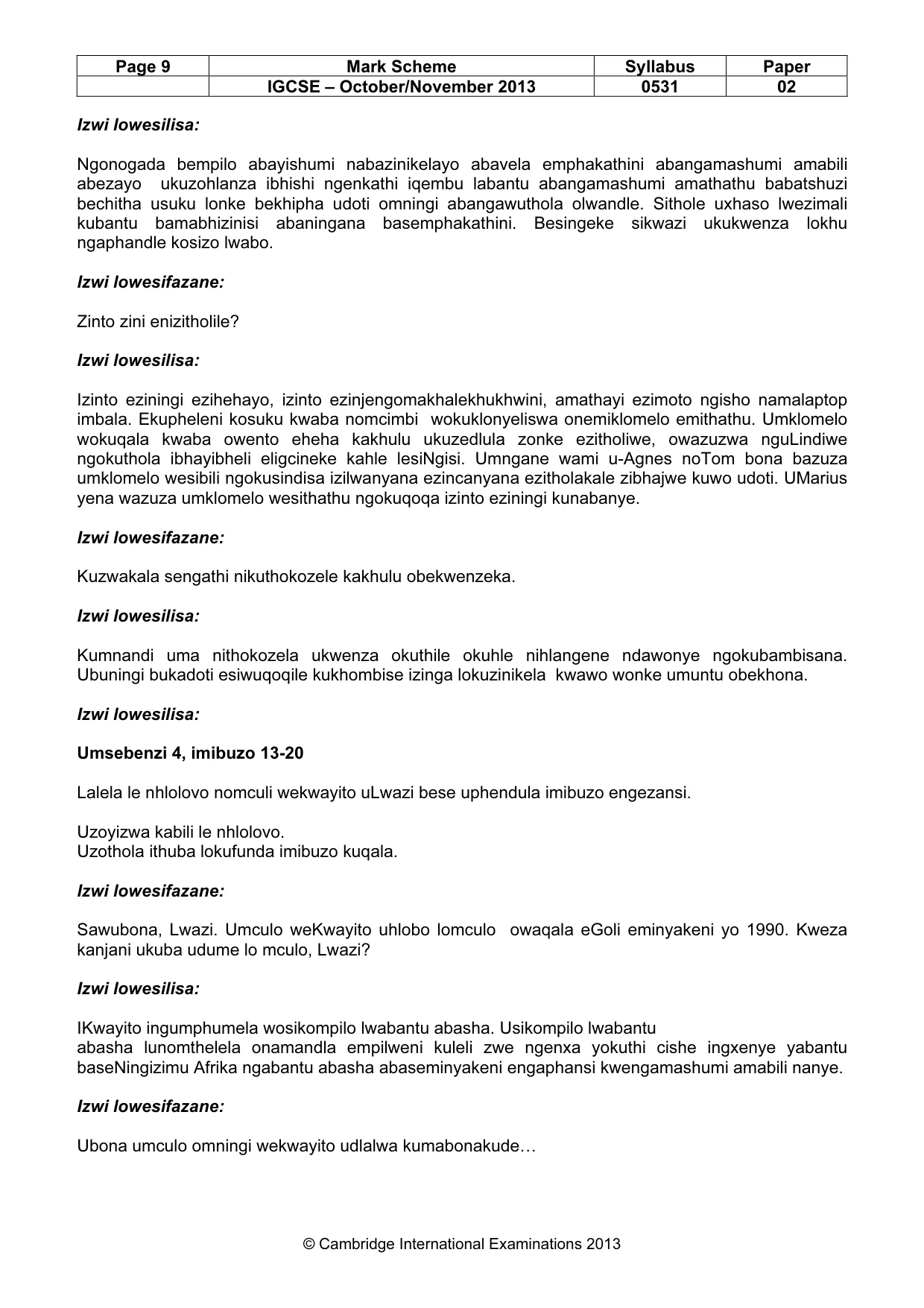 Mark scheme, page 9 of 11