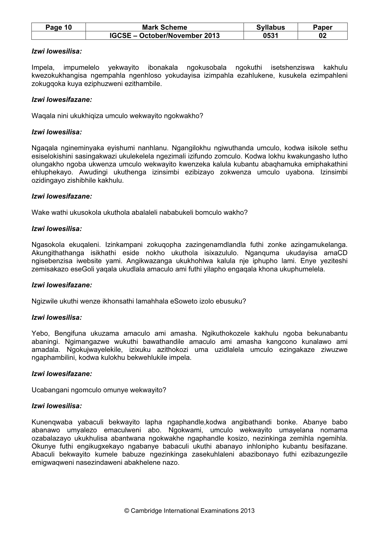 Mark scheme, page 10 of 11