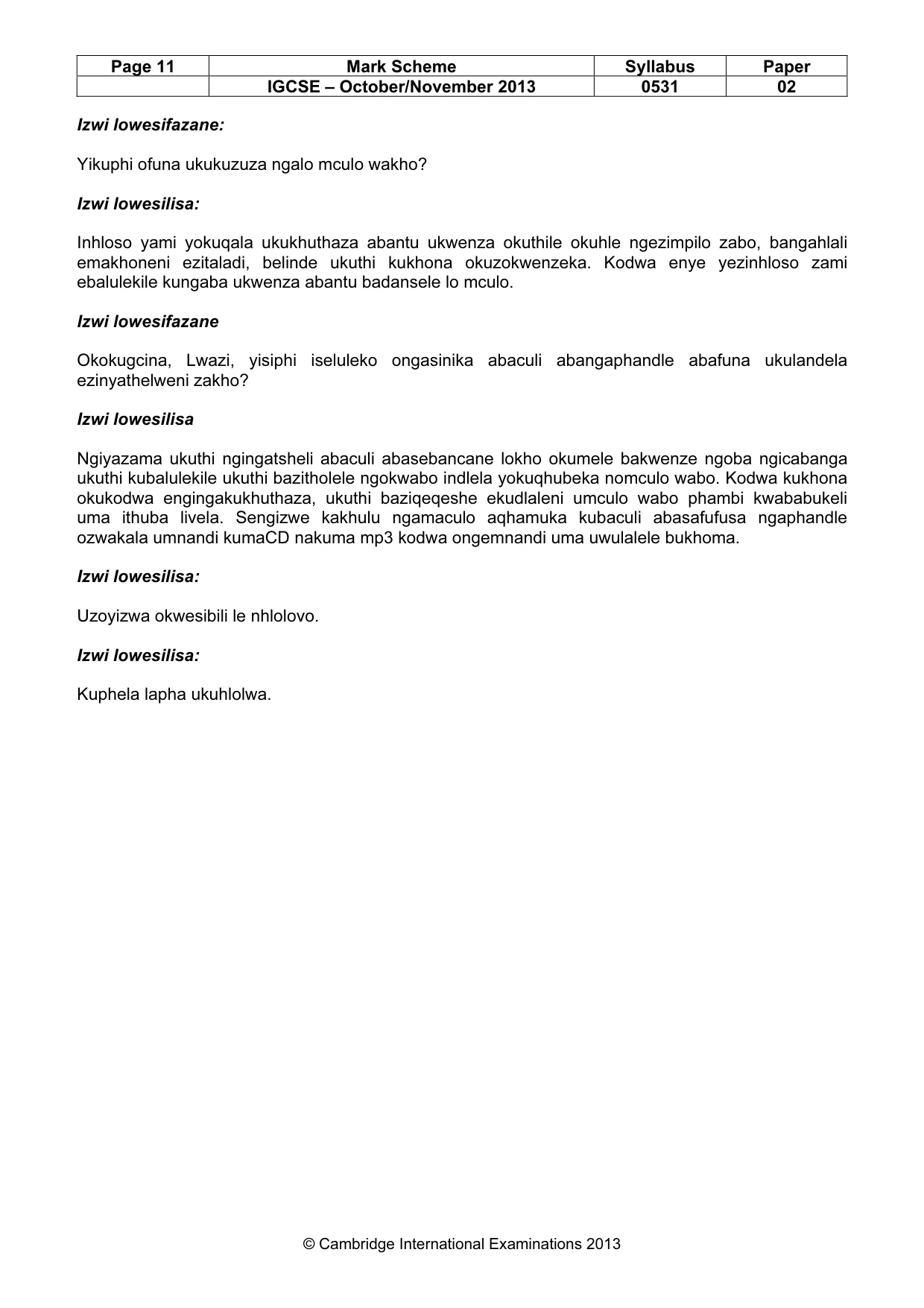 Mark scheme, page 11 of 11
