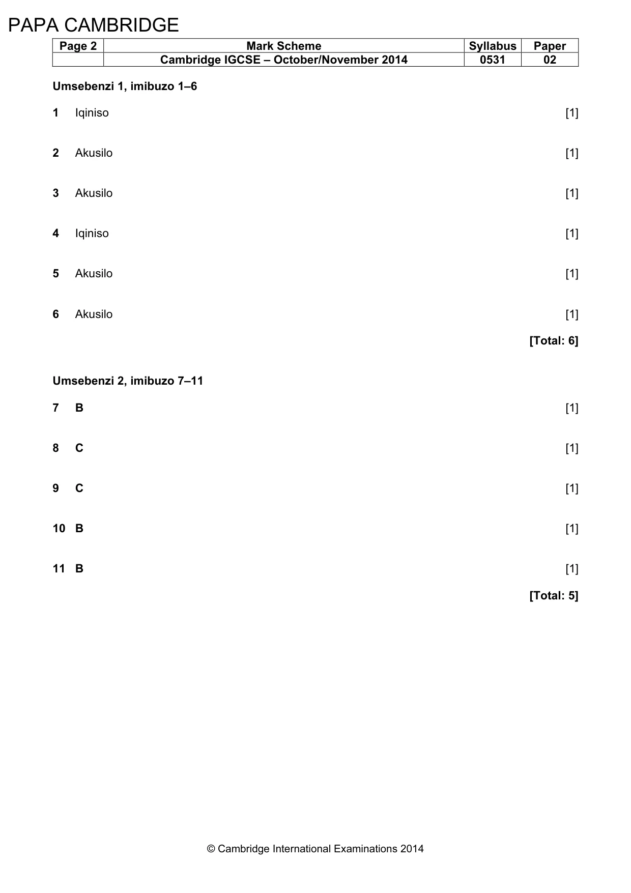 Mark scheme, page 2 of 11