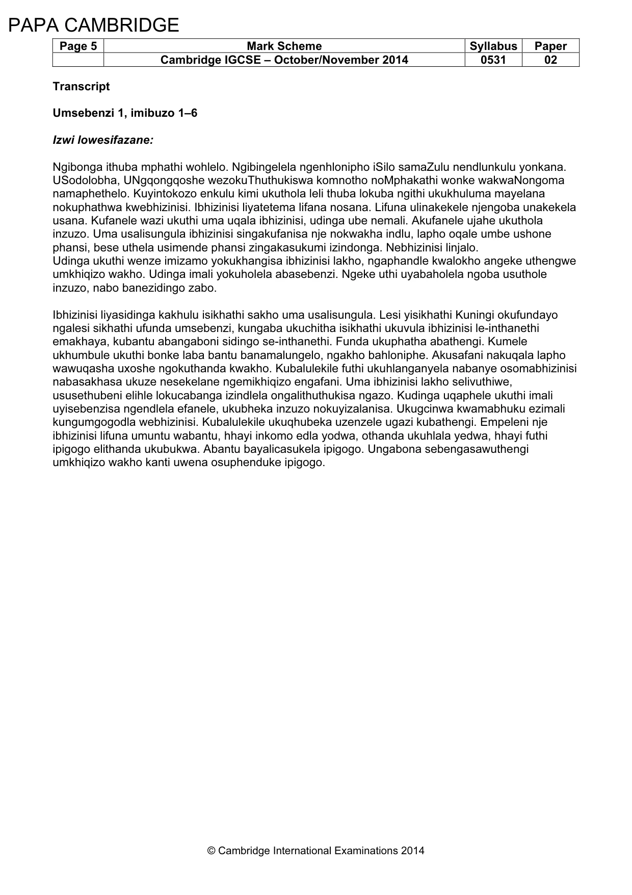 Mark scheme, page 5 of 11